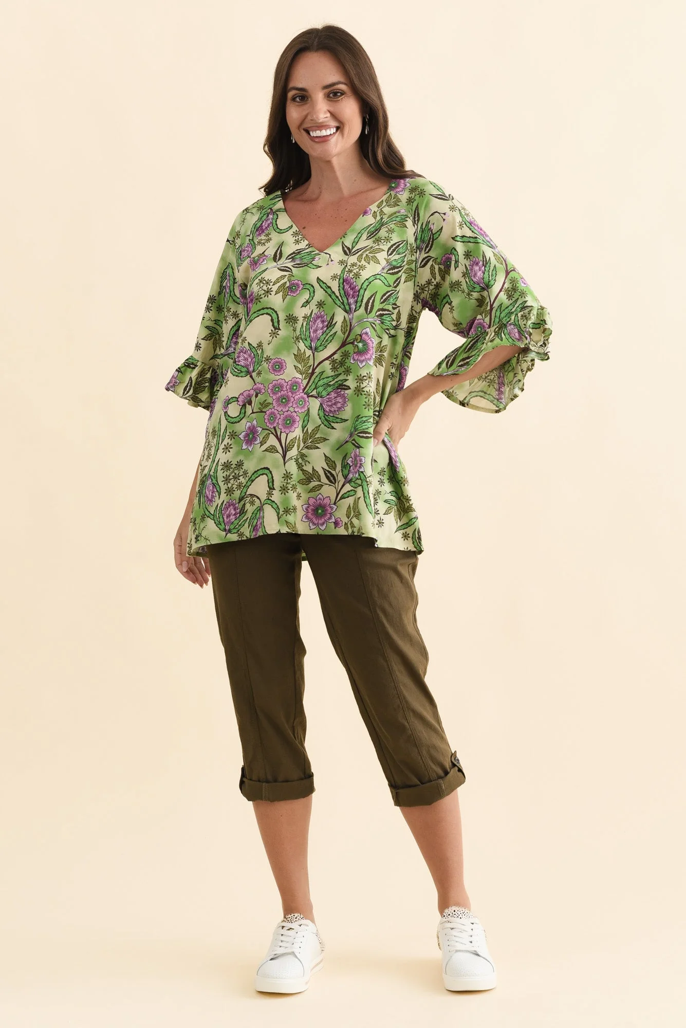 Diona Green Garden Frill Sleeve Top - Image 2