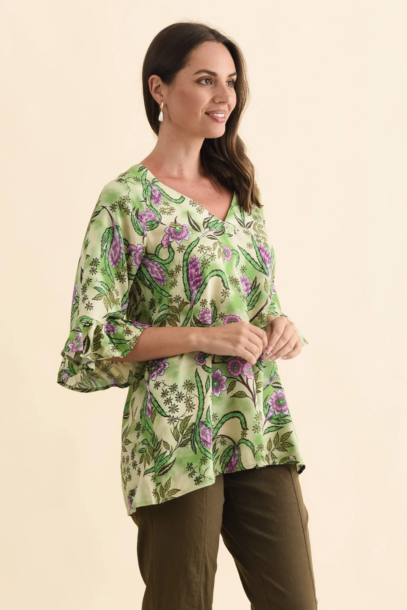 Diona Green Garden Frill Sleeve Top - Image 3