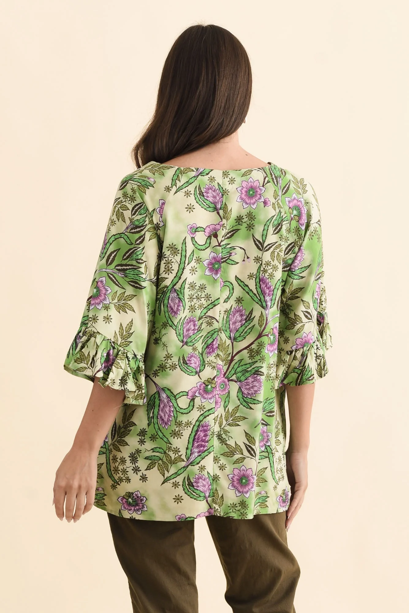Diona Green Garden Frill Sleeve Top - Image 4