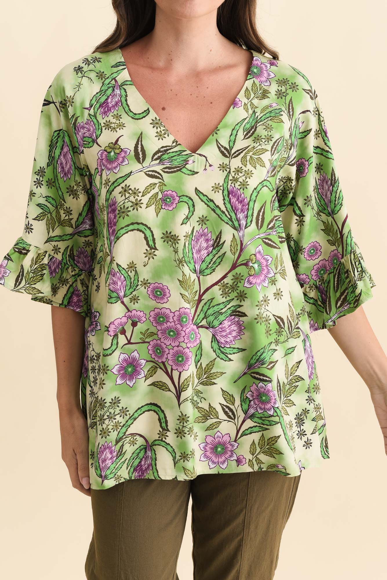 Diona Green Garden Frill Sleeve Top - Image 5