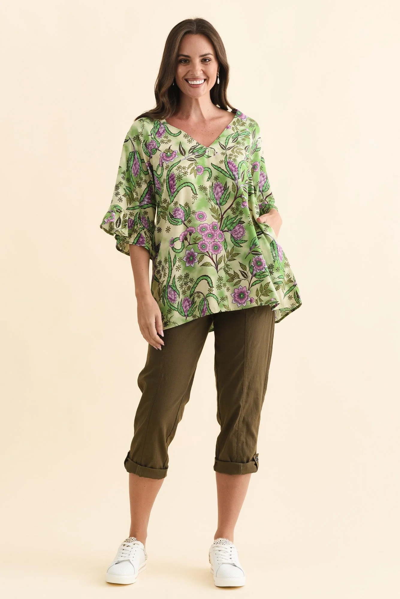 Diona Green Garden Frill Sleeve Top - Image 6