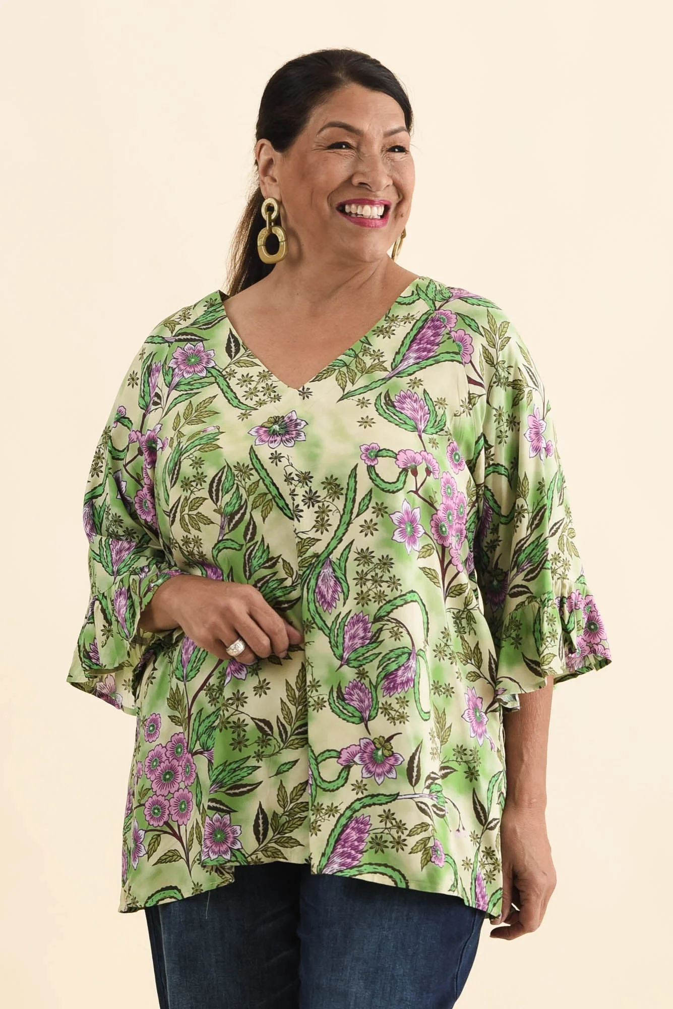 Diona Green Garden Frill Sleeve Top - Image 7