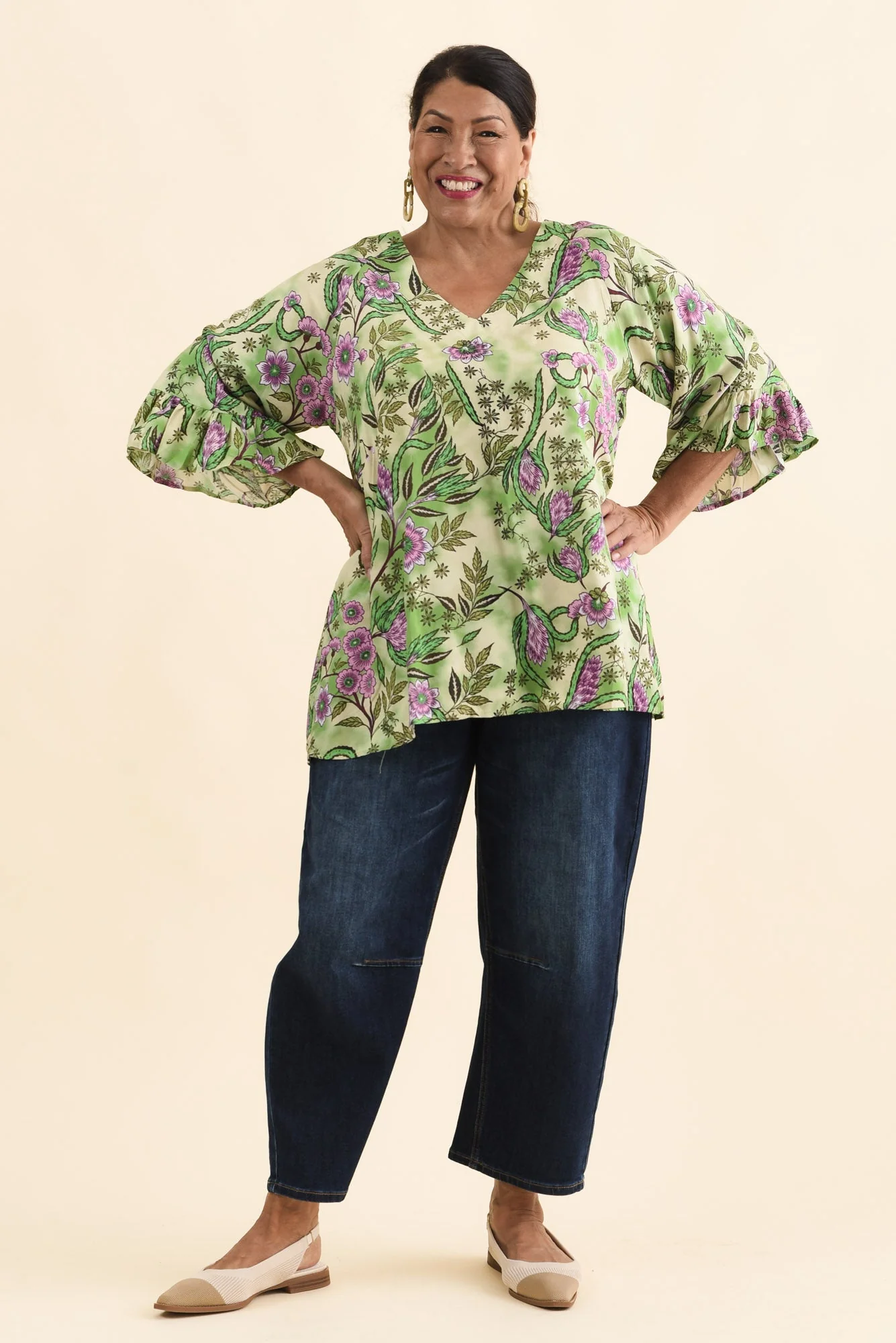 Diona Green Garden Frill Sleeve Top - Image 8