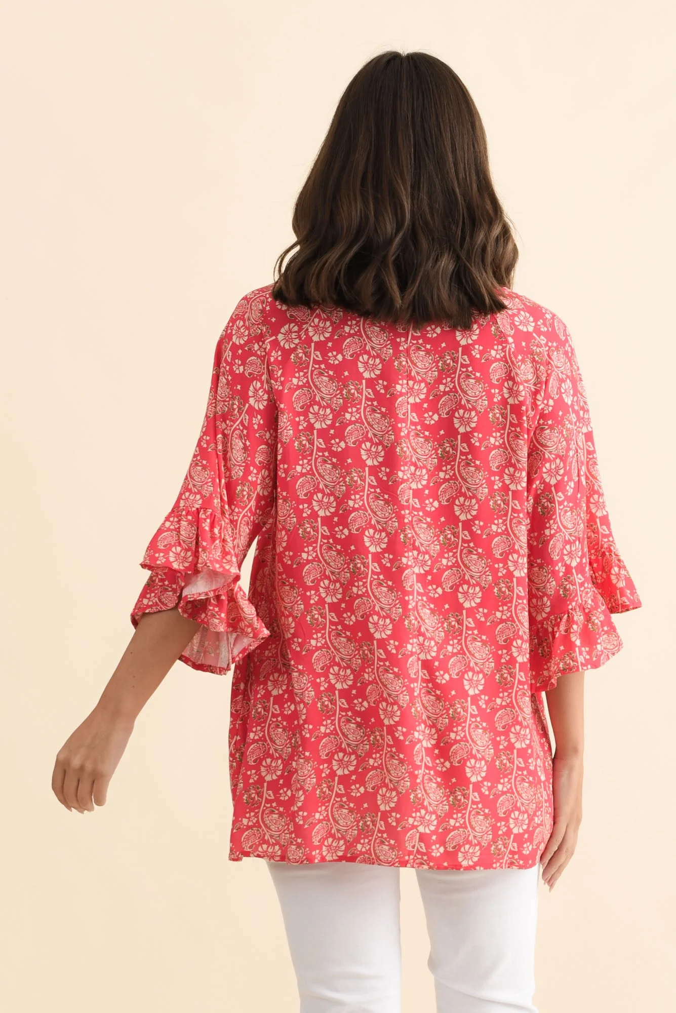 Diona Red Flower Frill Sleeve Top - Image 4