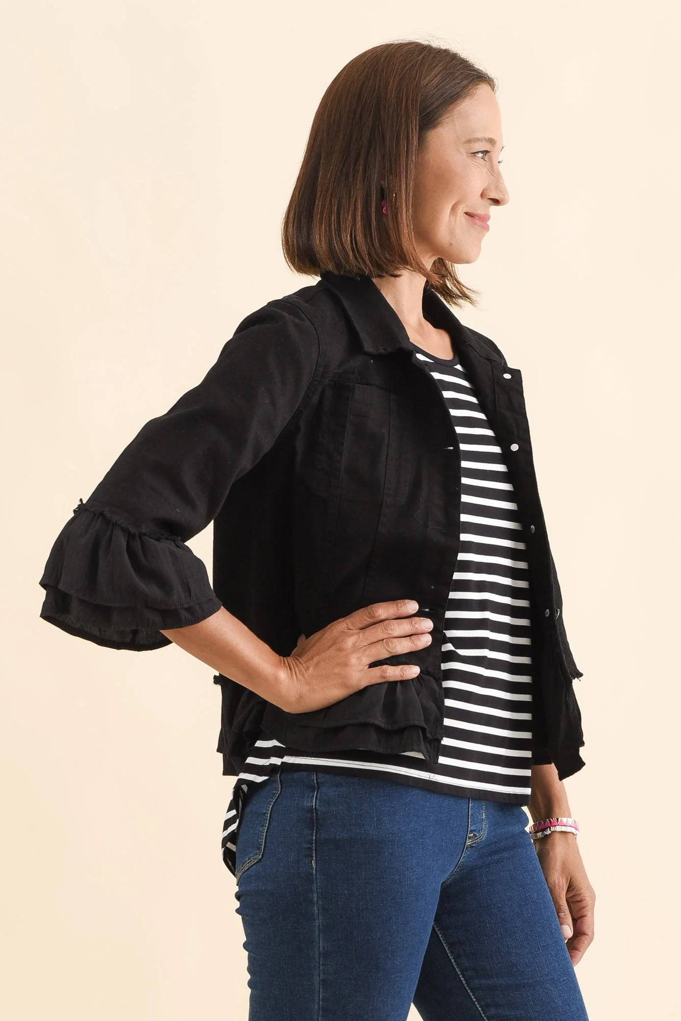 Dolores Black Cotton Frill Jacket - Image 3