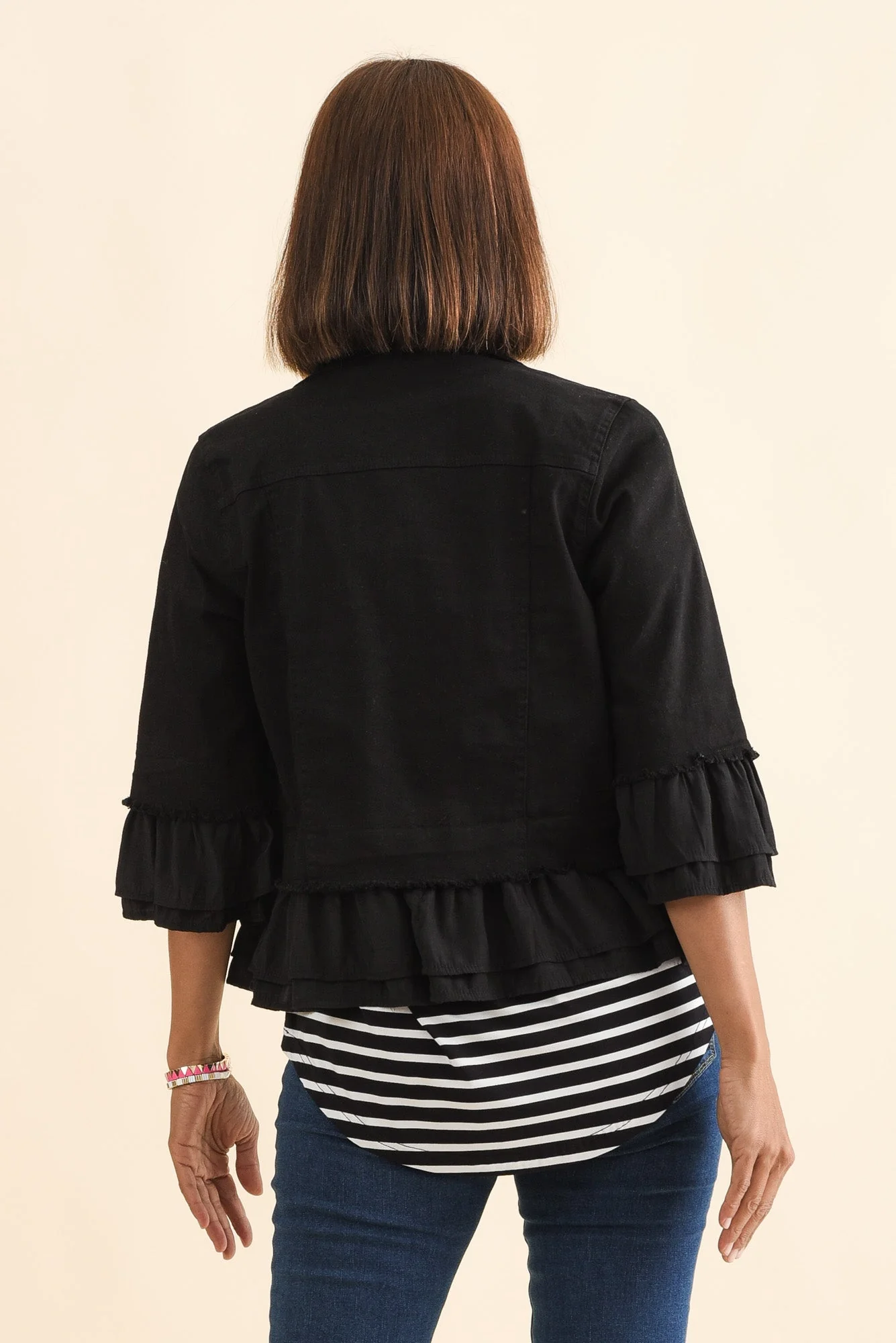 Dolores Black Cotton Frill Jacket - Image 4