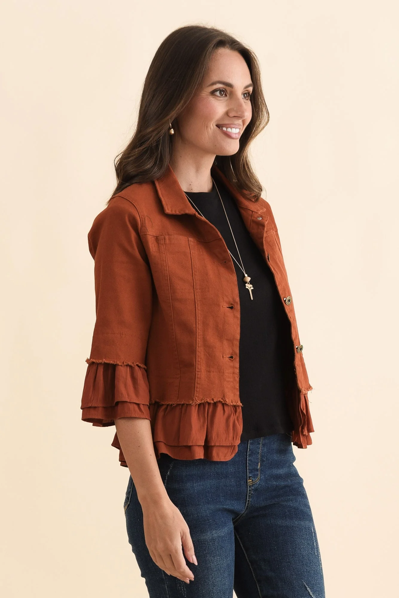 Dolores Rust Cotton Frill Jacket - Image 3