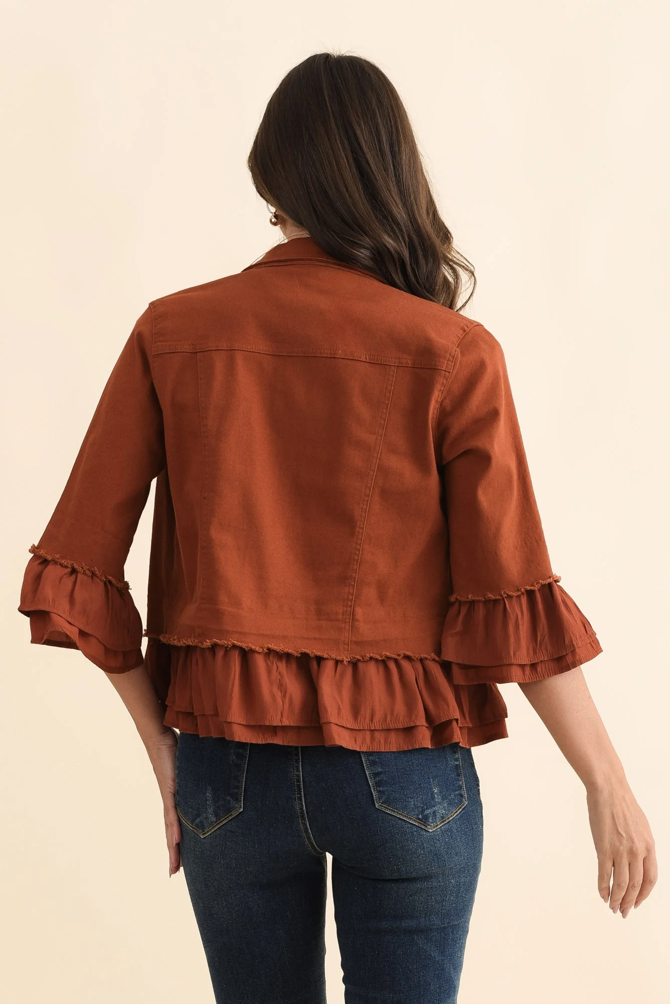 Dolores Rust Cotton Frill Jacket - Image 4