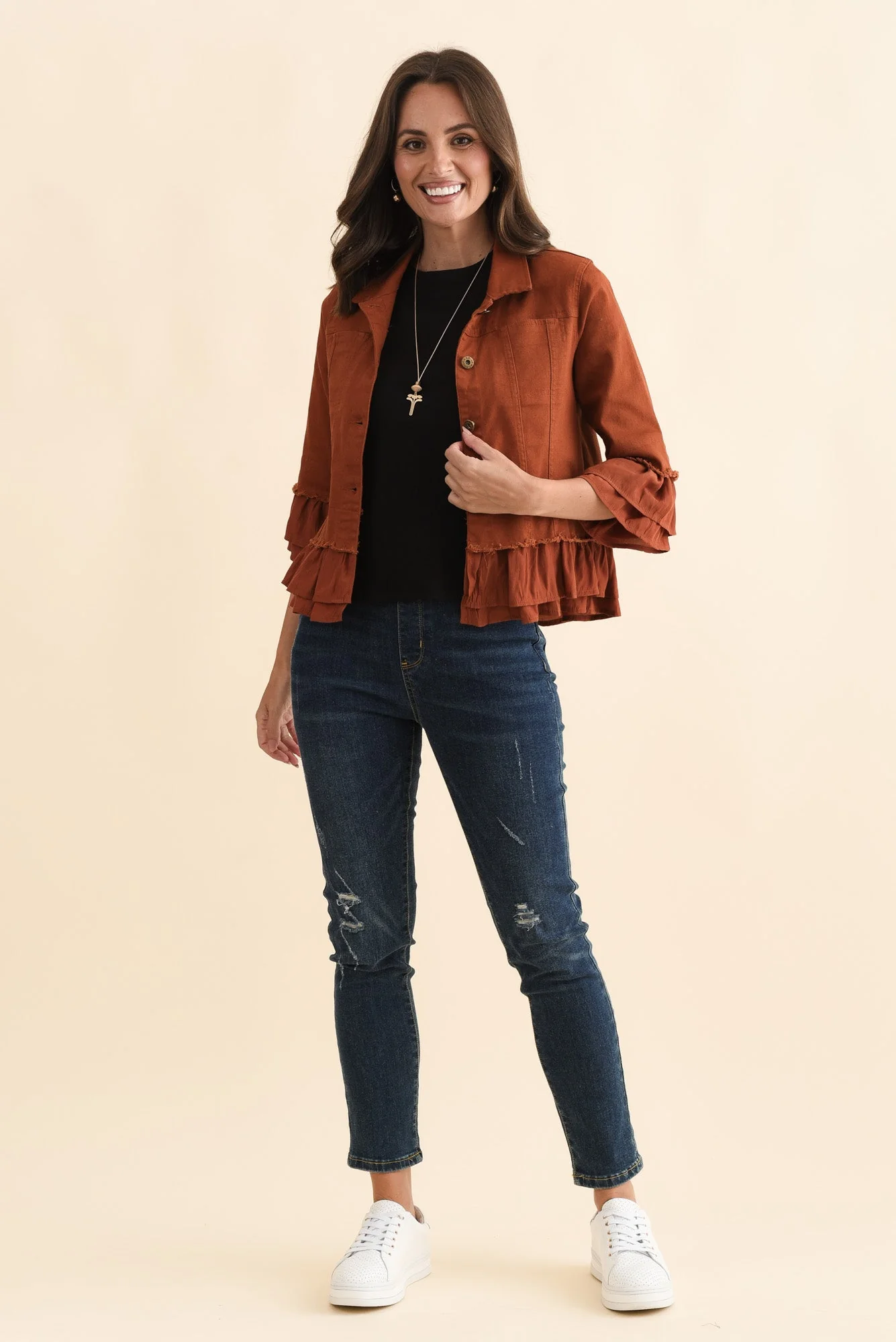 Dolores Rust Cotton Frill Jacket - Image 6