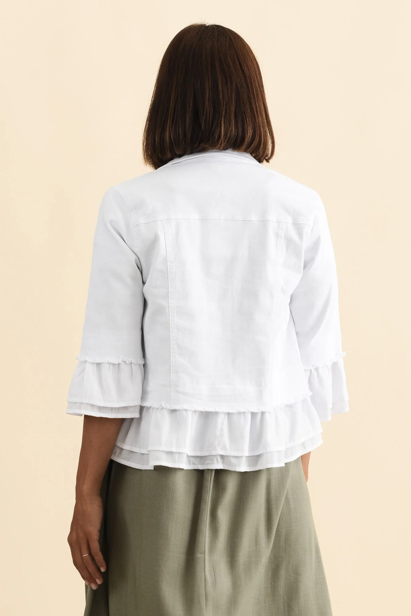 Dolores White Cotton Frill Jacket - Image 4