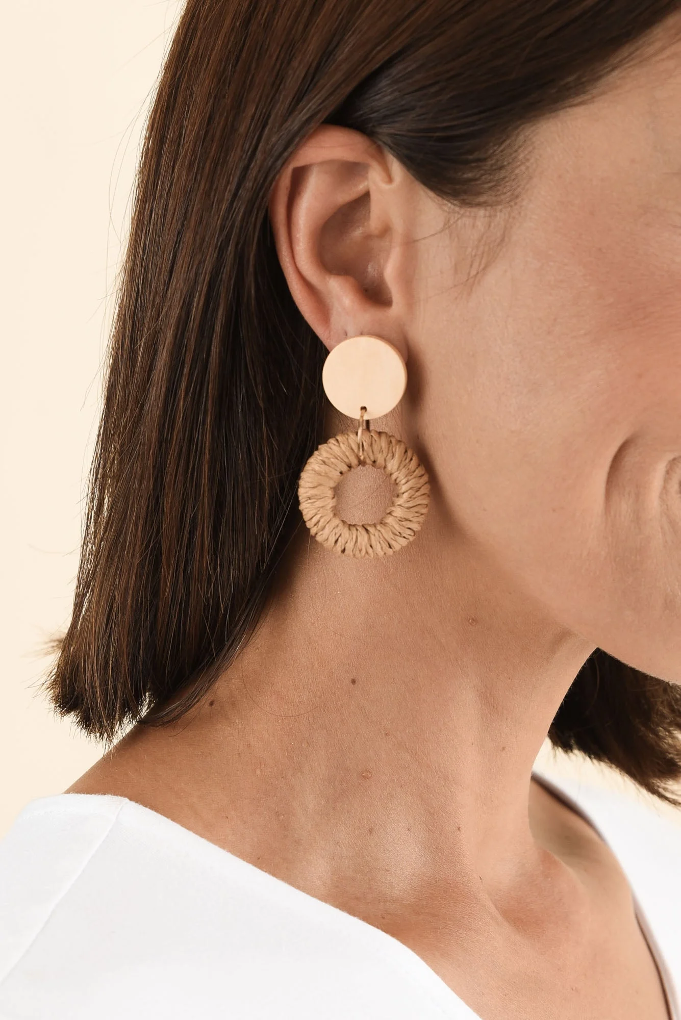 Dome Natural Rattan Disc Earrings - Image 2