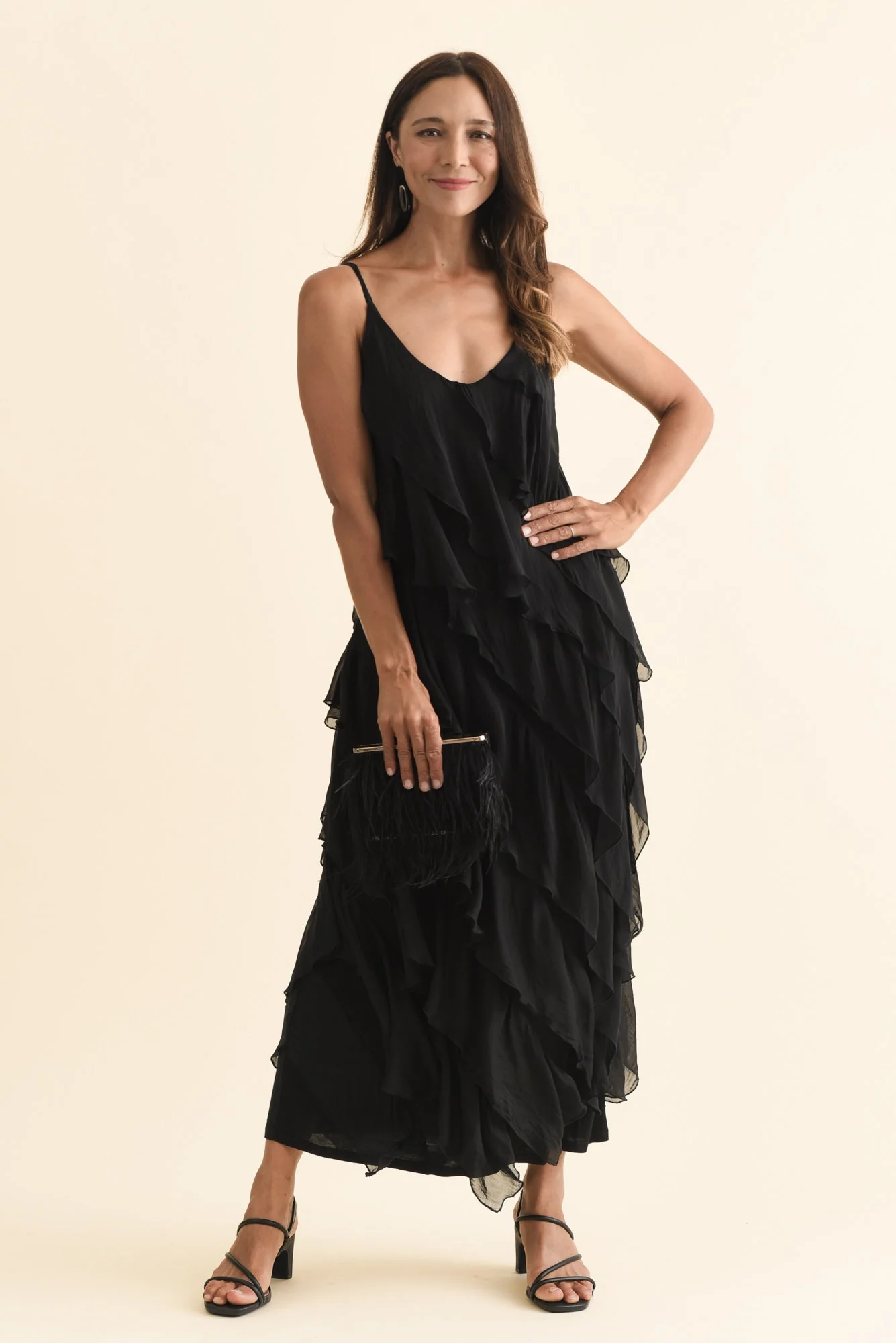 Dominica Black Silk Ruffle Dress - Image 2