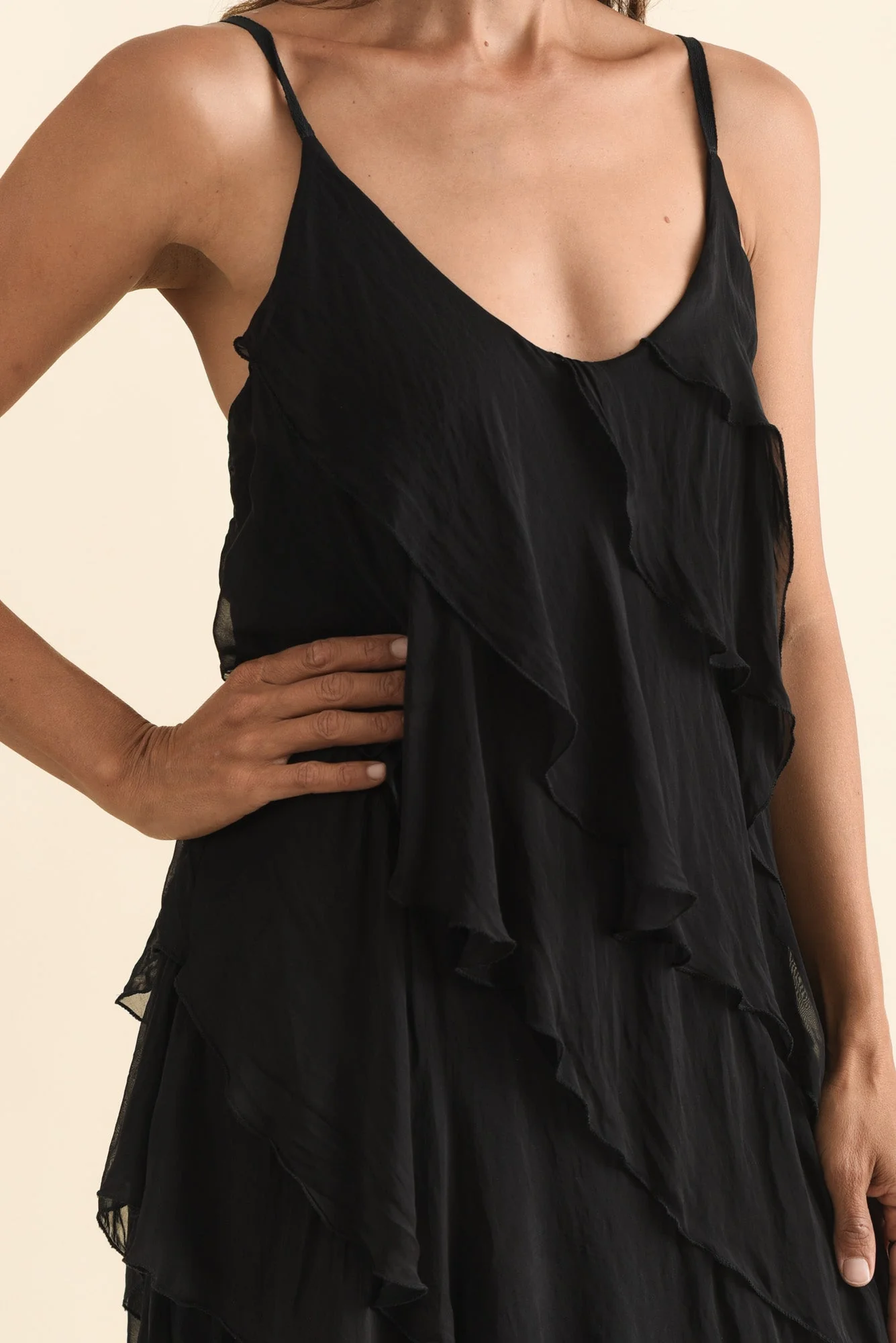 Dominica Black Silk Ruffle Dress - Image 5