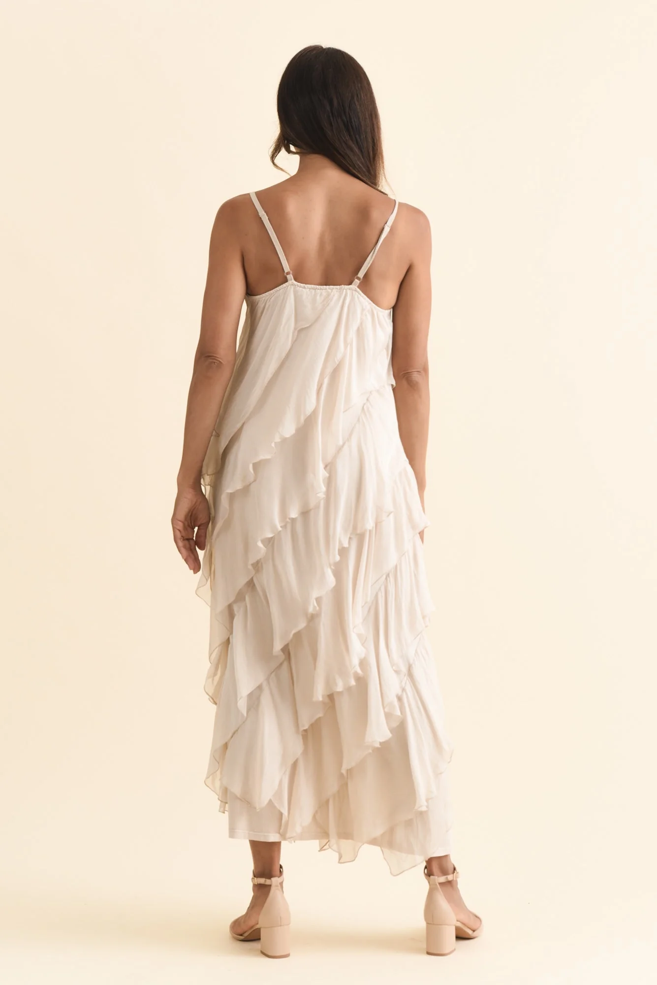 Dominica Champagne Silk Ruffle Dress - Image 5