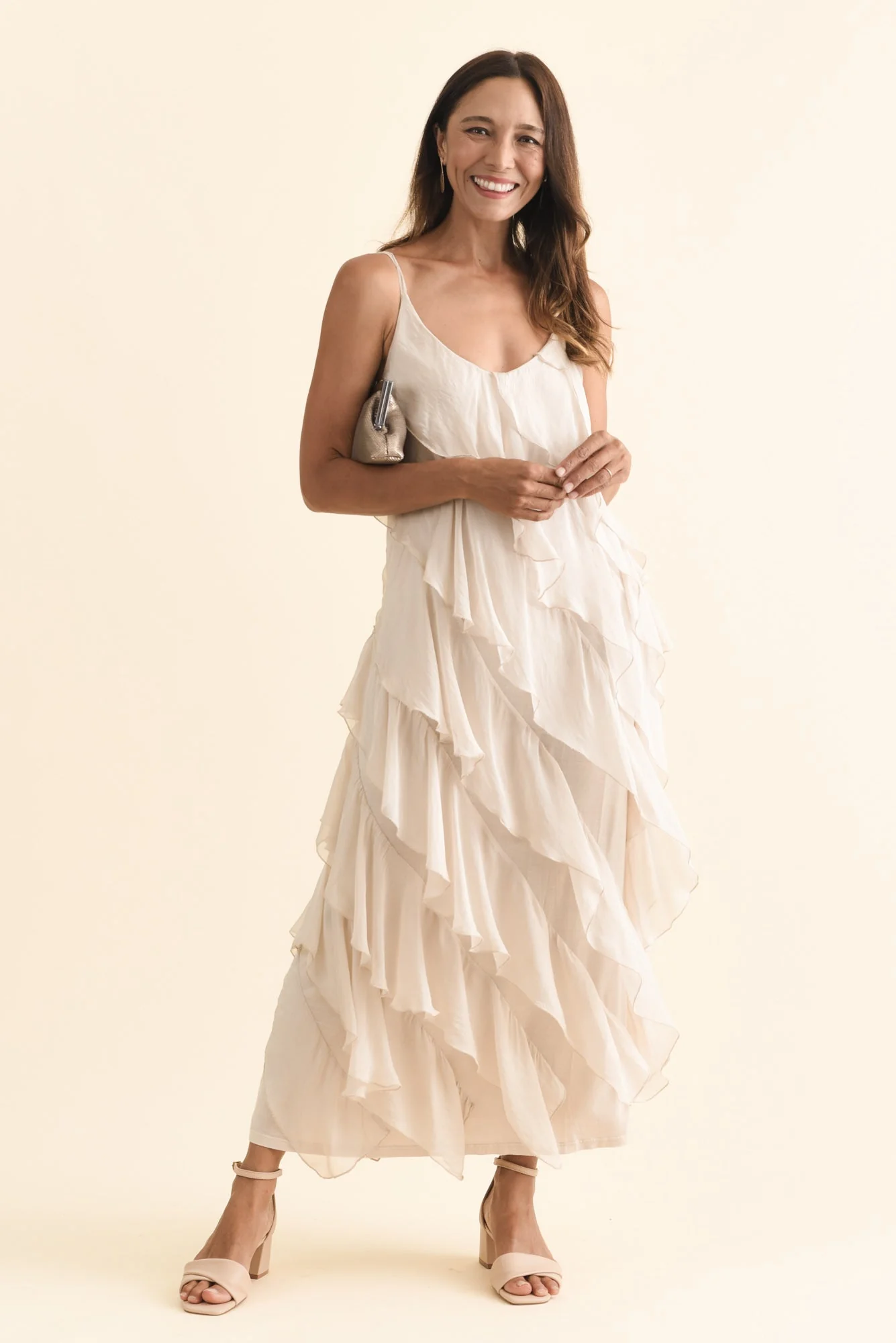 Dominica Champagne Silk Ruffle Dress - Image 7