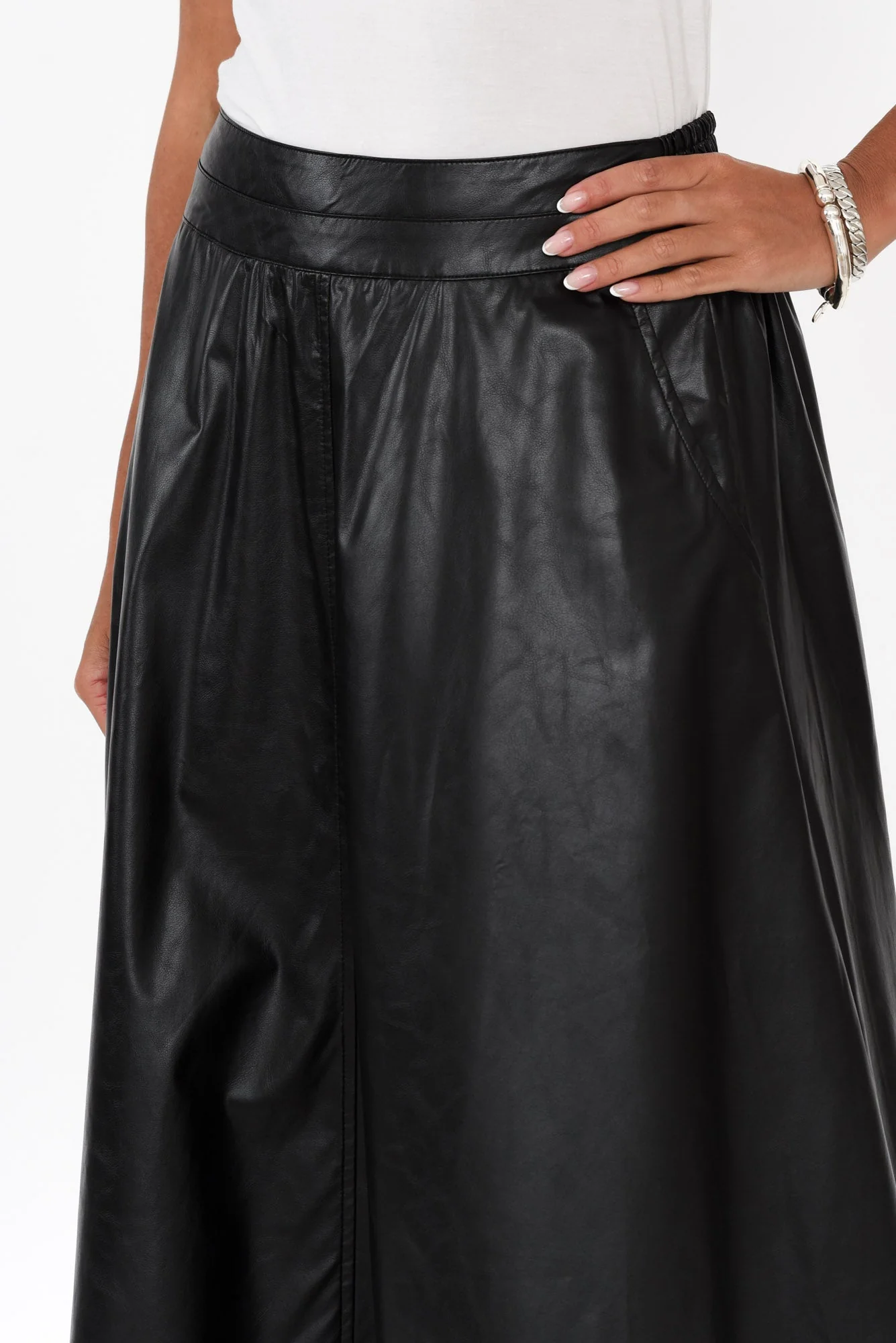 Donica Black Faux Leather Midi Skirt - Image 5