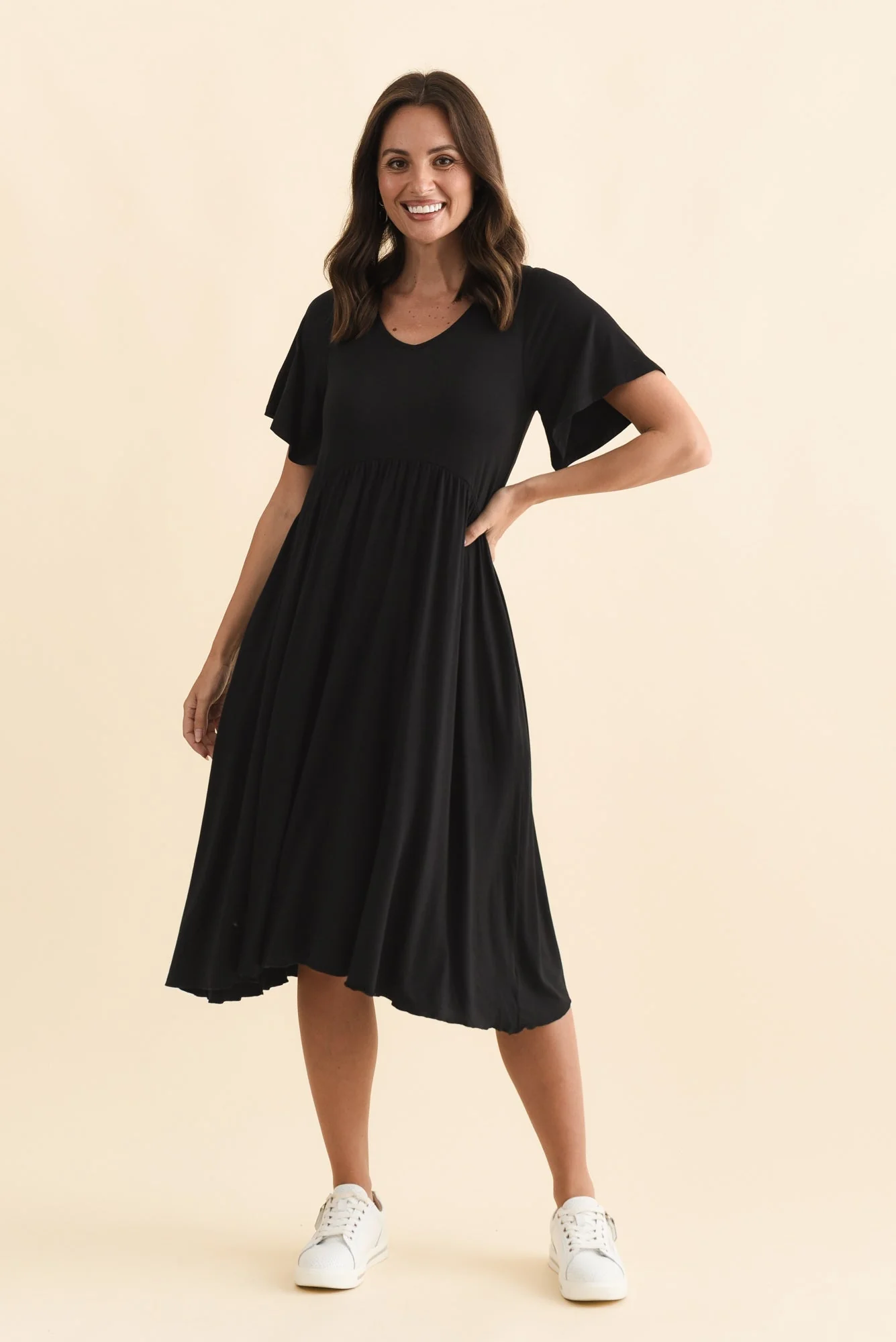 Donna Black Gathered Dress - Image 2
