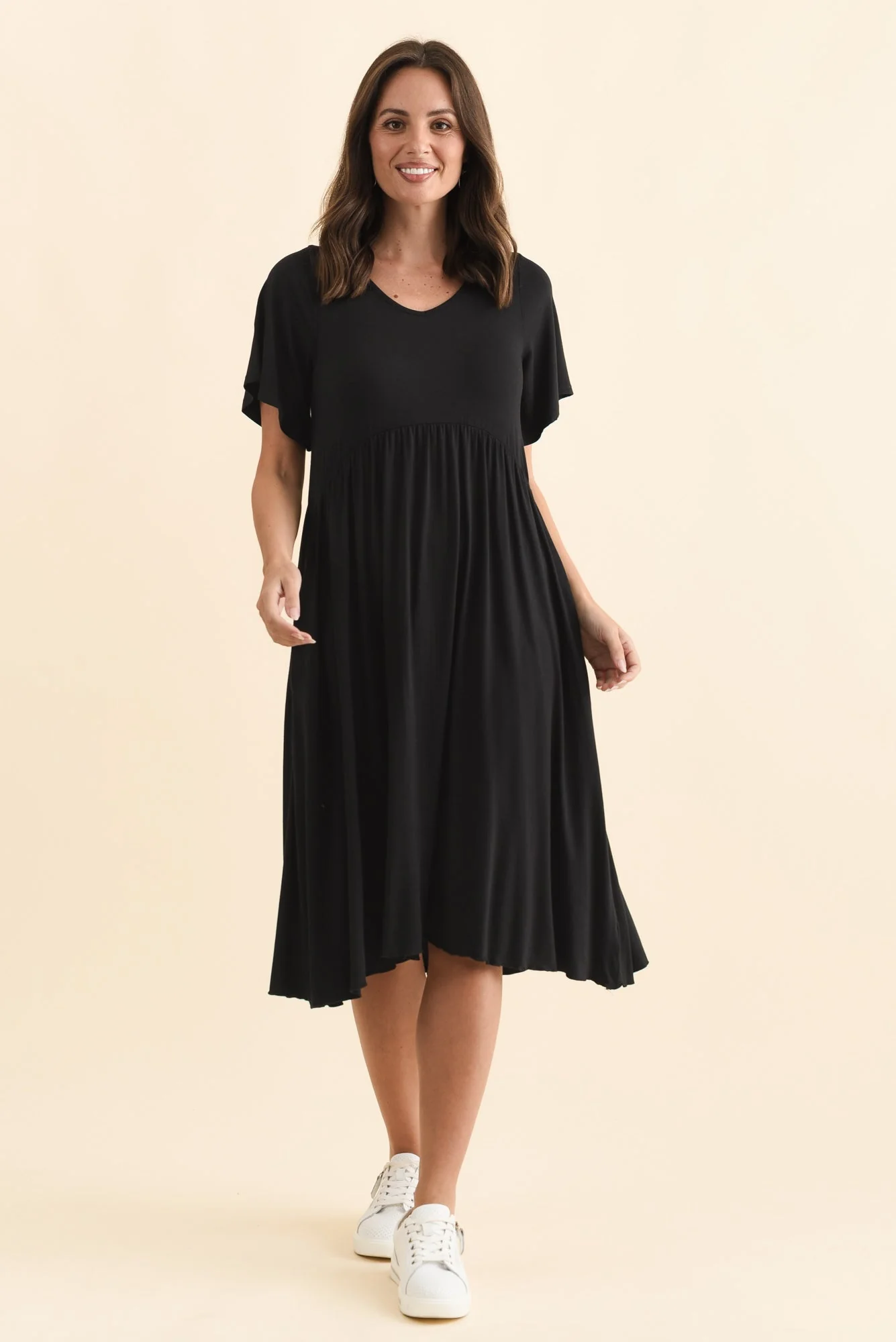 Donna Black Gathered Dress - Image 6