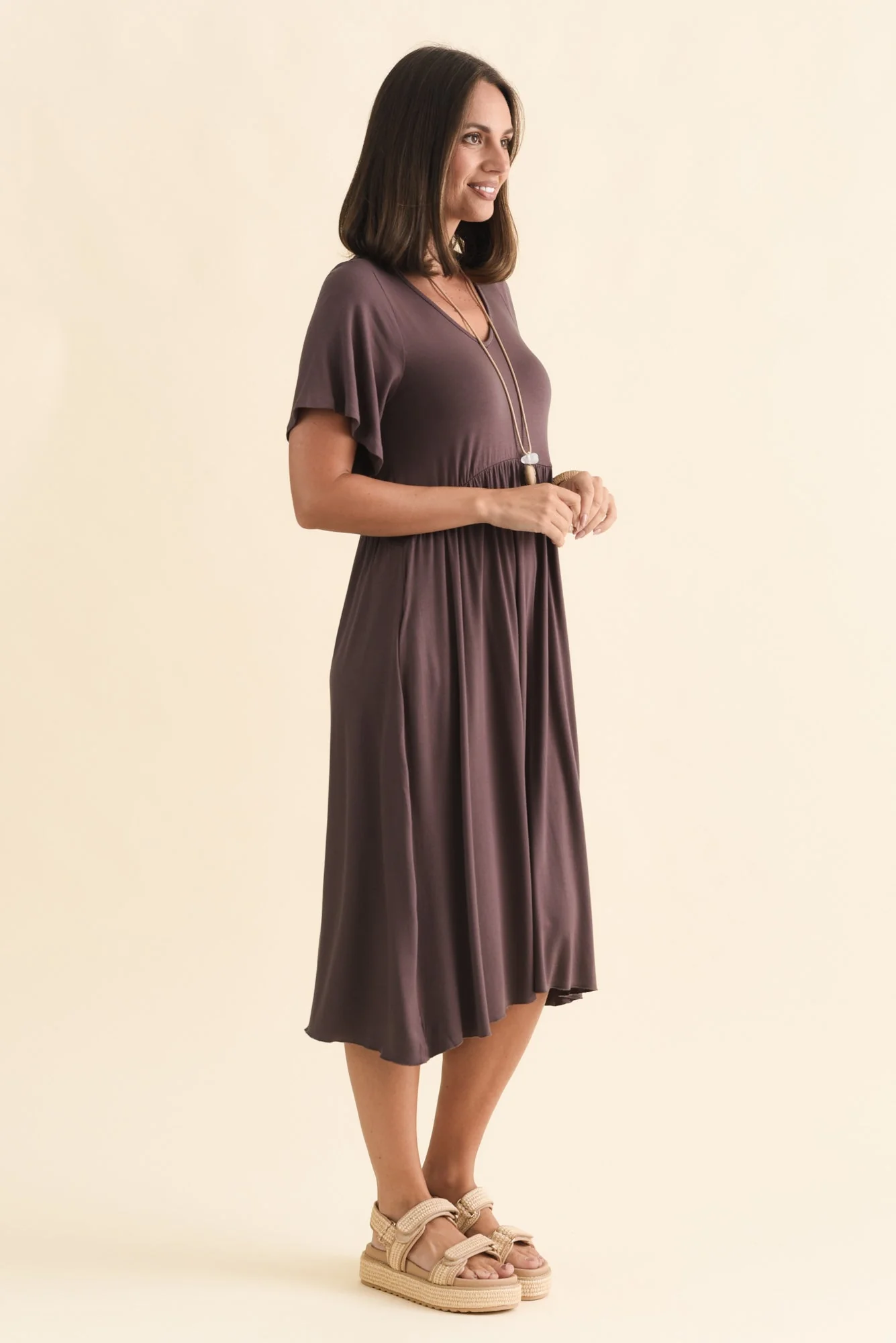 Donna Brown Gathered Dress - Image 3