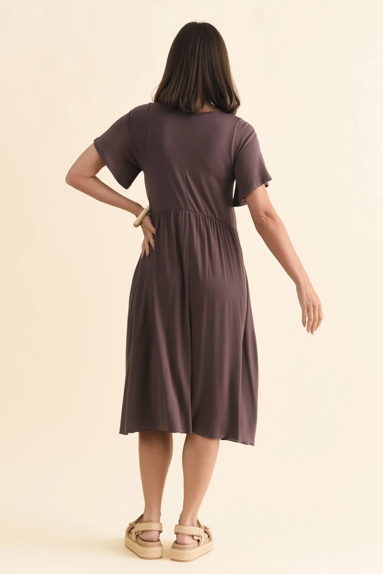 Donna Brown Gathered Dress - Image 4
