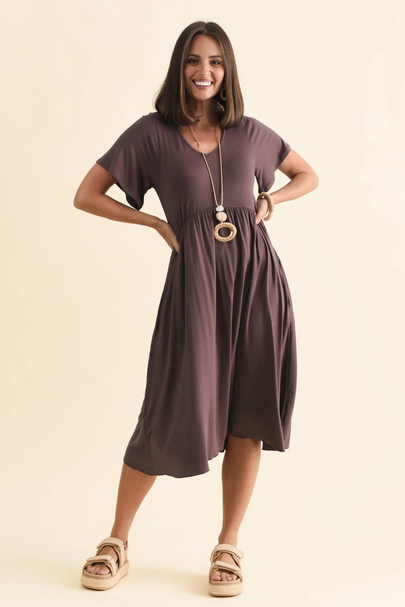 Donna Brown Gathered Dress - Image 6