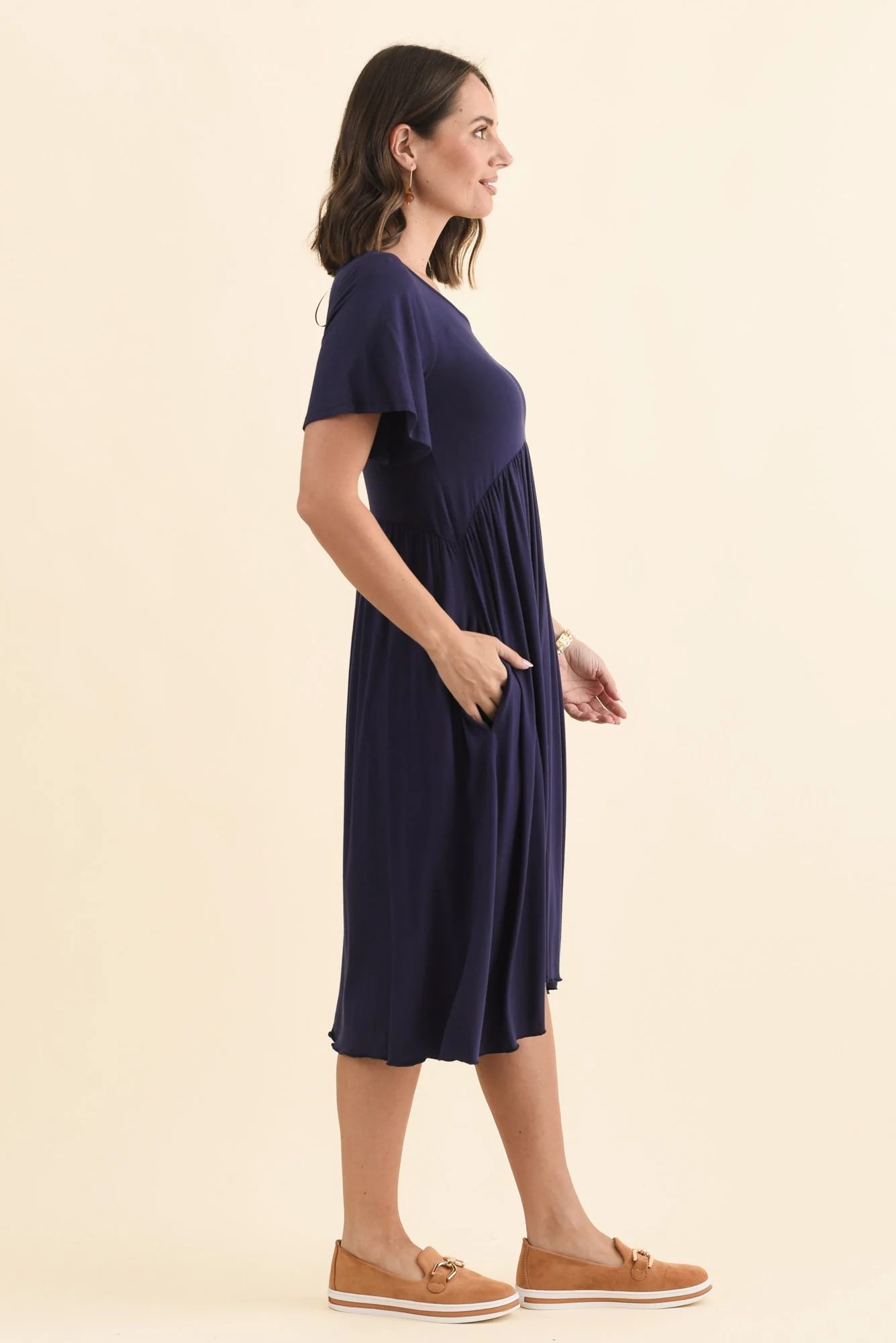 Donna Navy Gathered Dress - Image 3