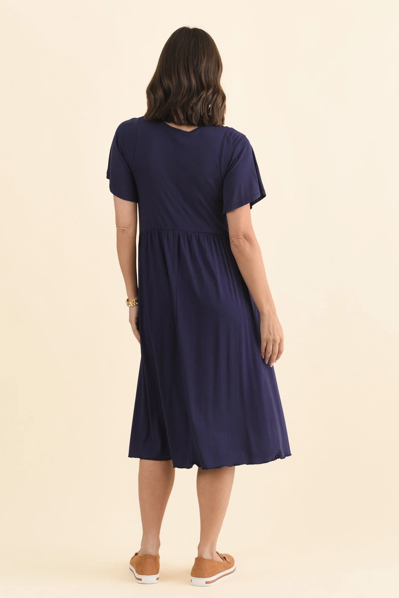 Donna Navy Gathered Dress - Image 4