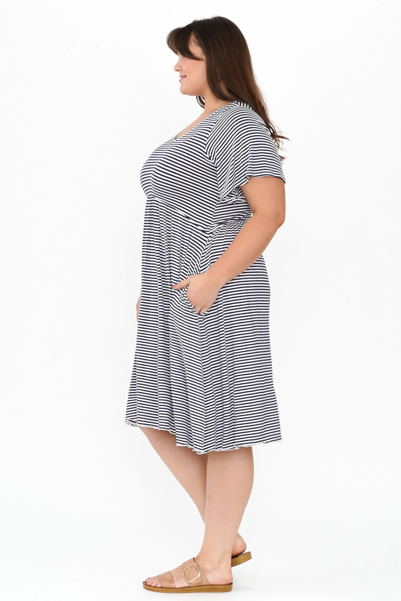 Donna Navy Stripe Gathered Dress - Image 10