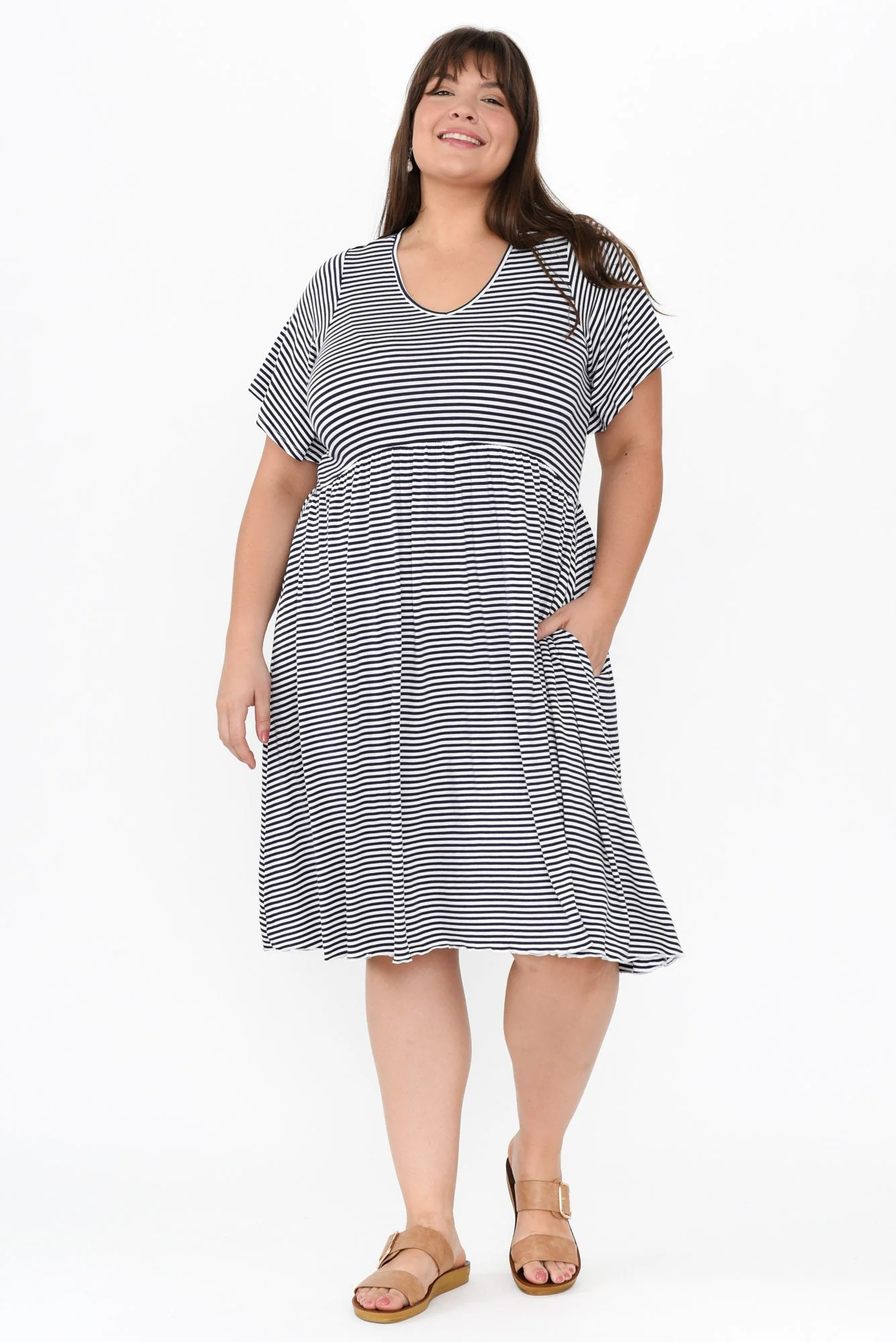 Donna Navy Stripe Gathered Dress - Image 12