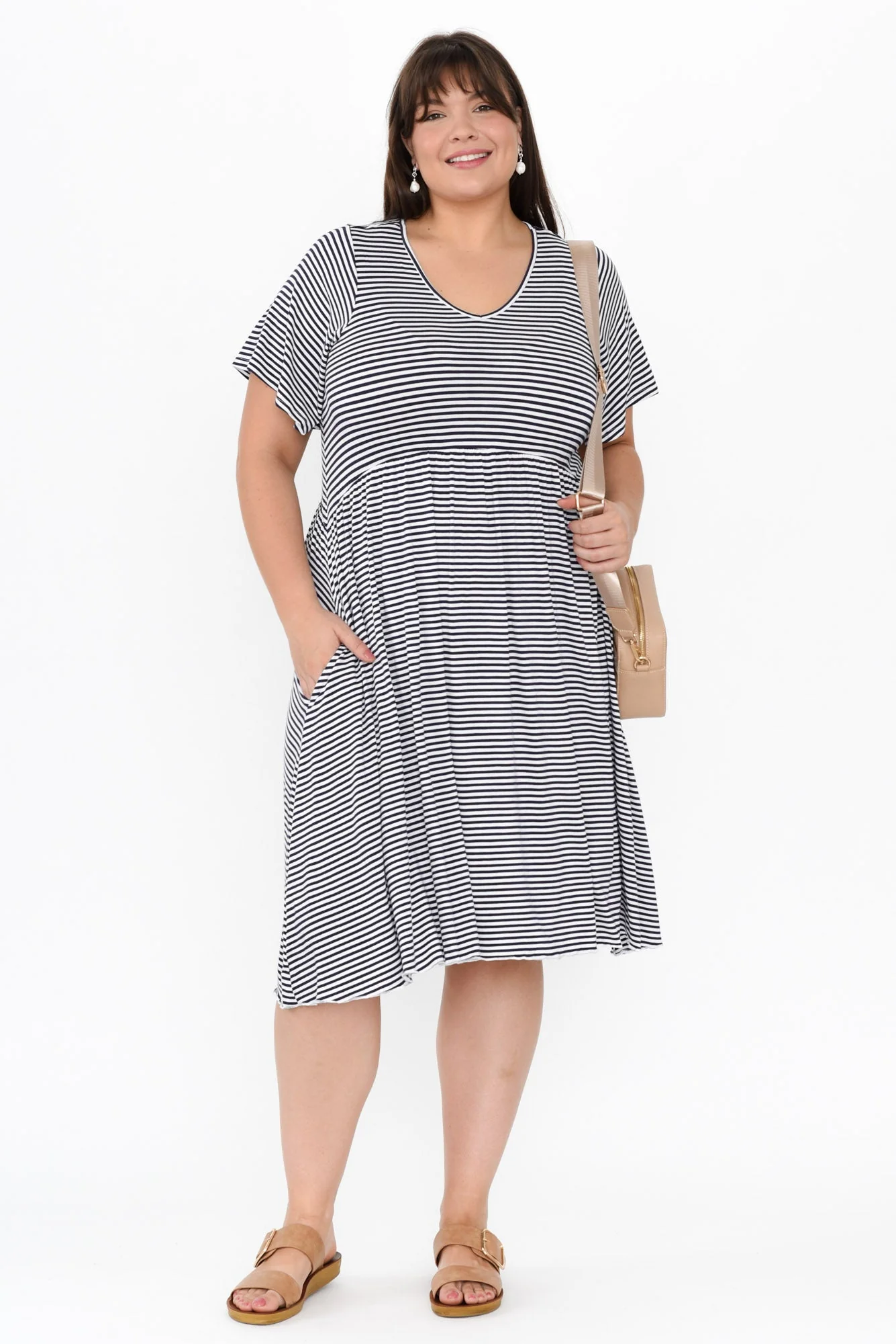 Donna Navy Stripe Gathered Dress - Image 9
