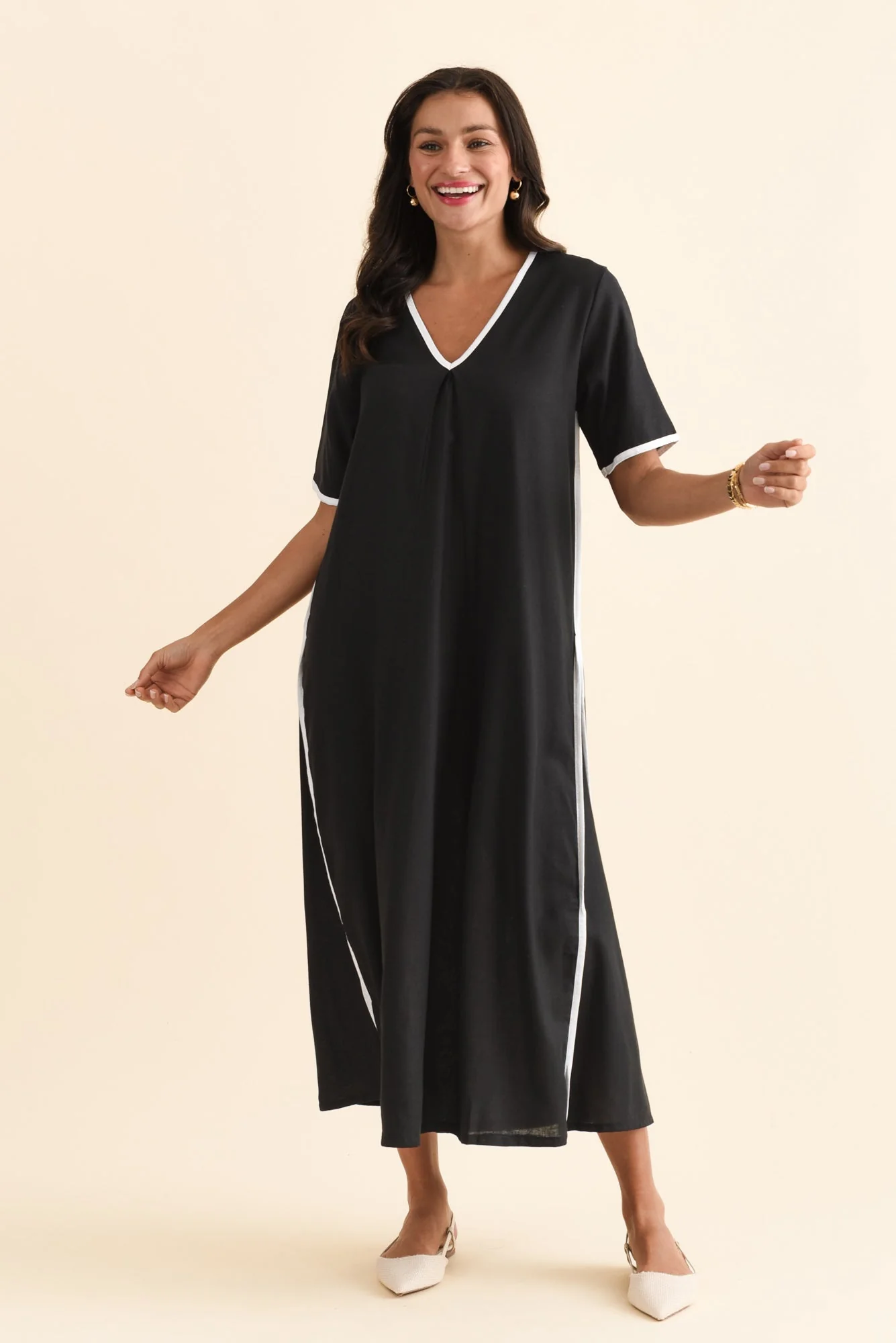 Dorcas Black Contrast V Neck Dress - Image 6