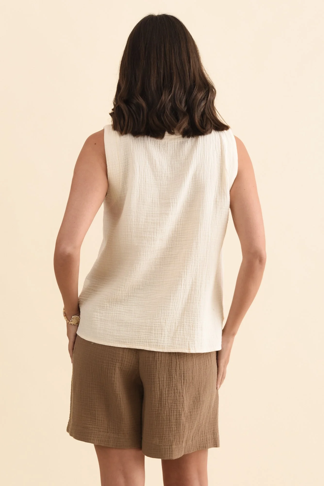Dorey Cream Cotton Cheesecloth Tank - Image 5