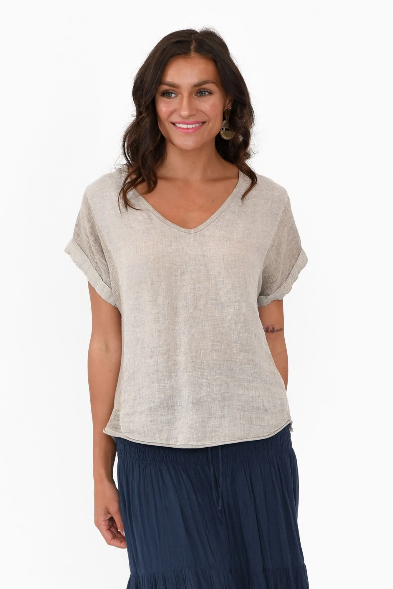 Dorian Beige Linen Cotton Top - Image 2
