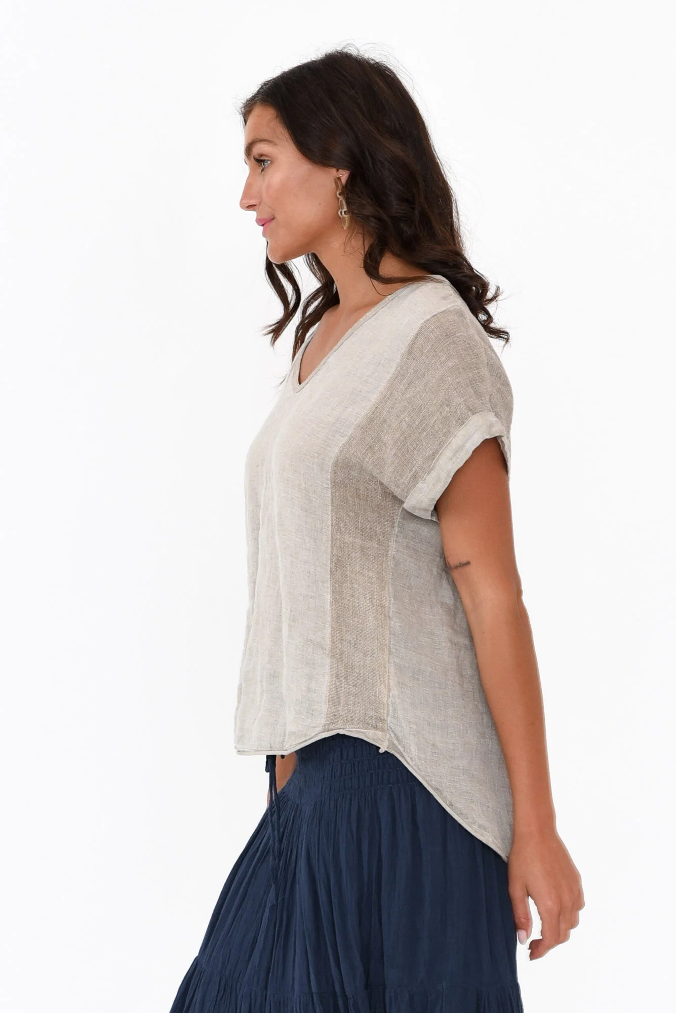 Dorian Beige Linen Cotton Top - Image 4