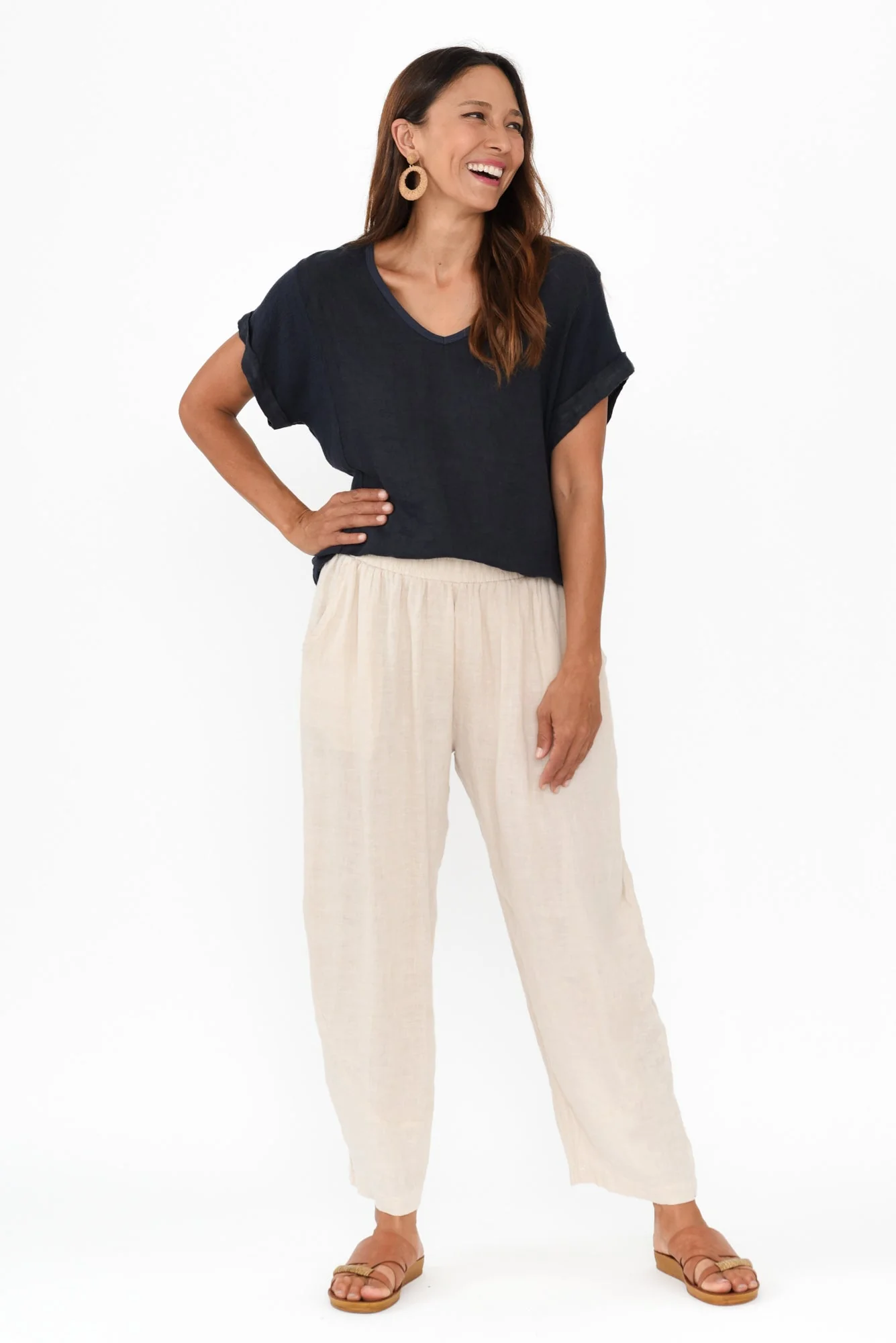 Dorian Navy Linen Cotton Top - Image 8