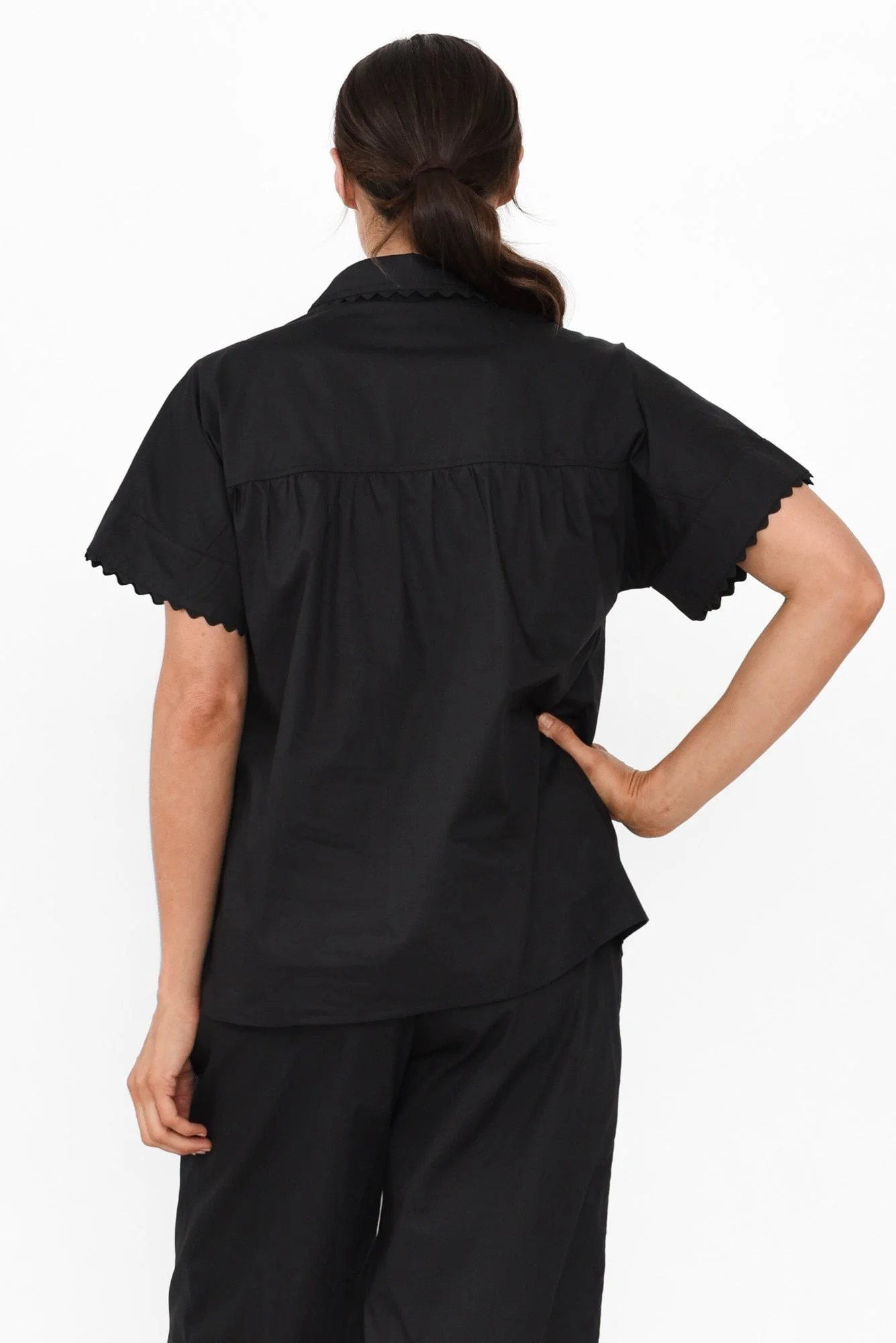 Doris Black Cotton Pyjama Shirt - Image 4