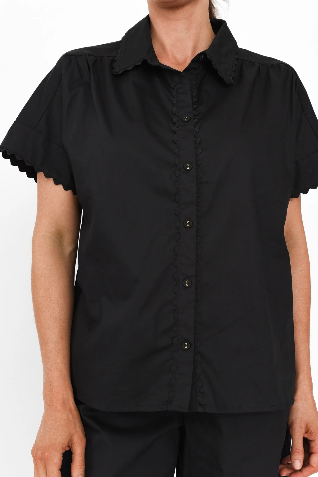 Doris Black Cotton Pyjama Shirt - Image 5