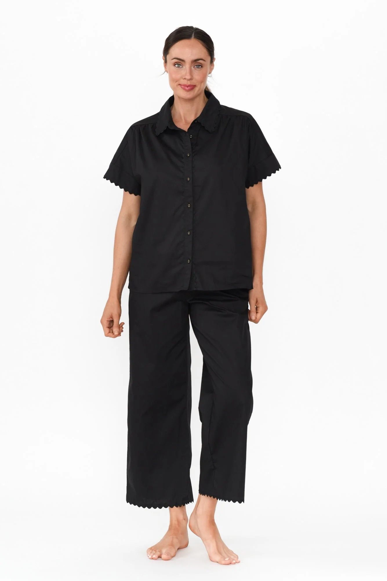 Doris Black Cotton Pyjama Shirt - Image 6
