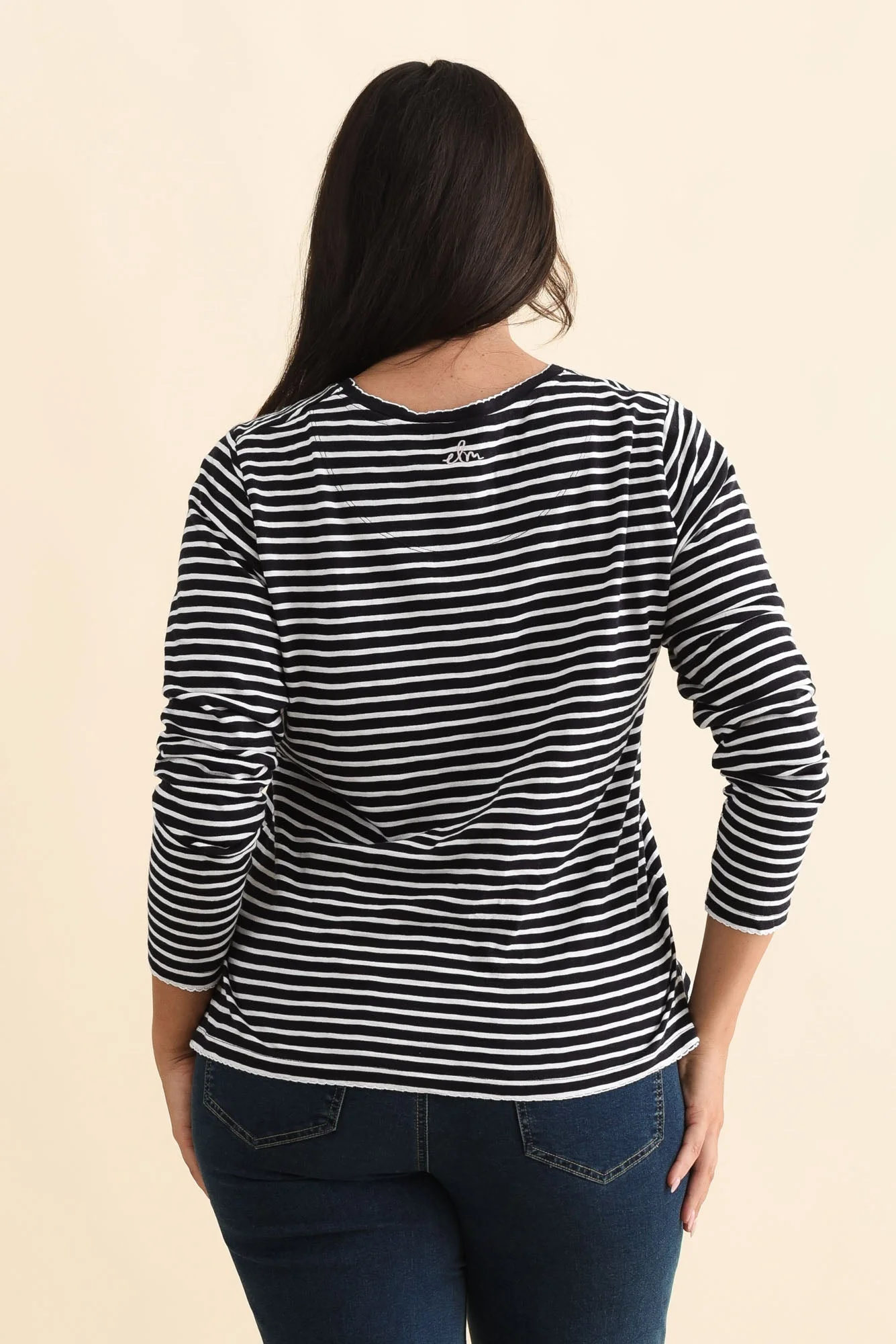 Drea Navy Stripe Cotton Long Sleeve Tee - Image 10