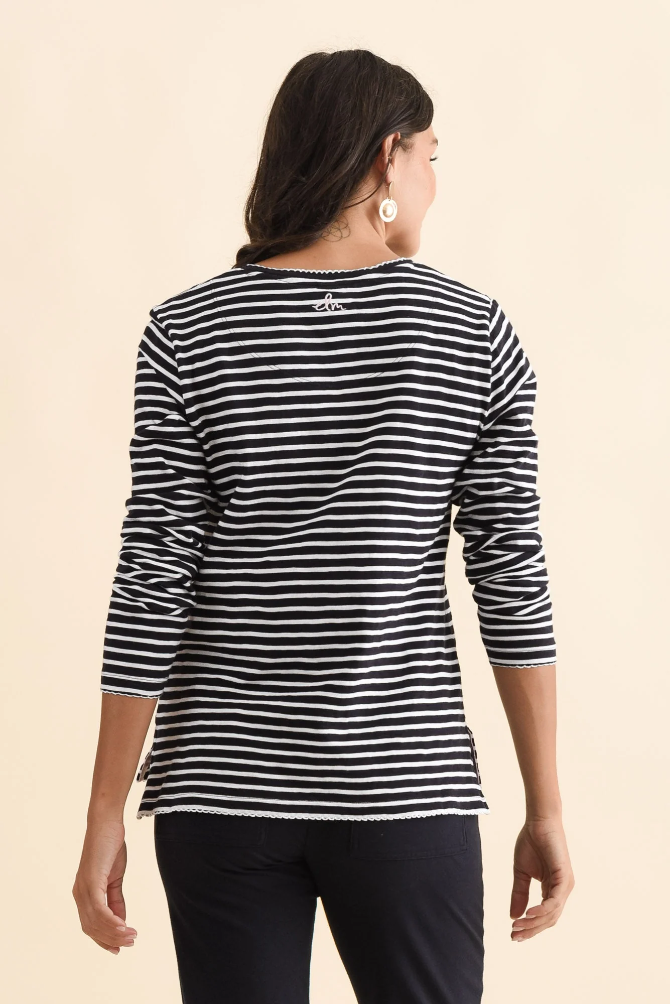 Drea Navy Stripe Cotton Long Sleeve Tee - Image 4
