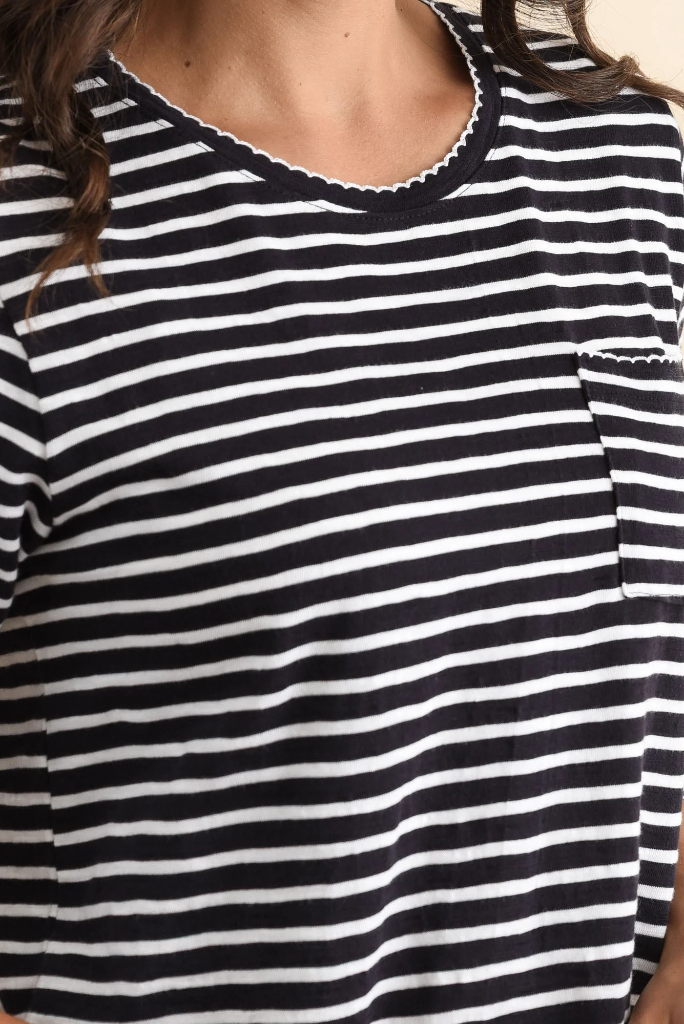 Drea Navy Stripe Cotton Long Sleeve Tee - Image 5