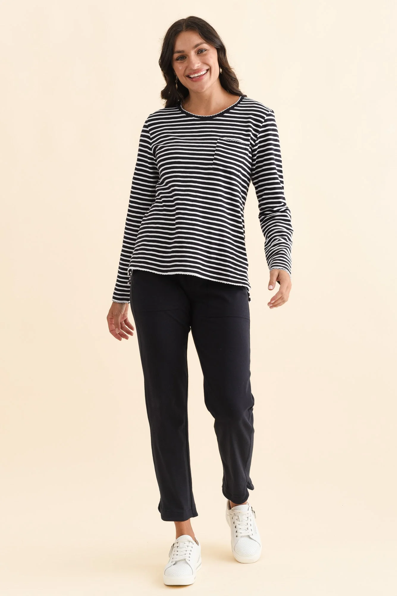 Drea Navy Stripe Cotton Long Sleeve Tee - Image 6