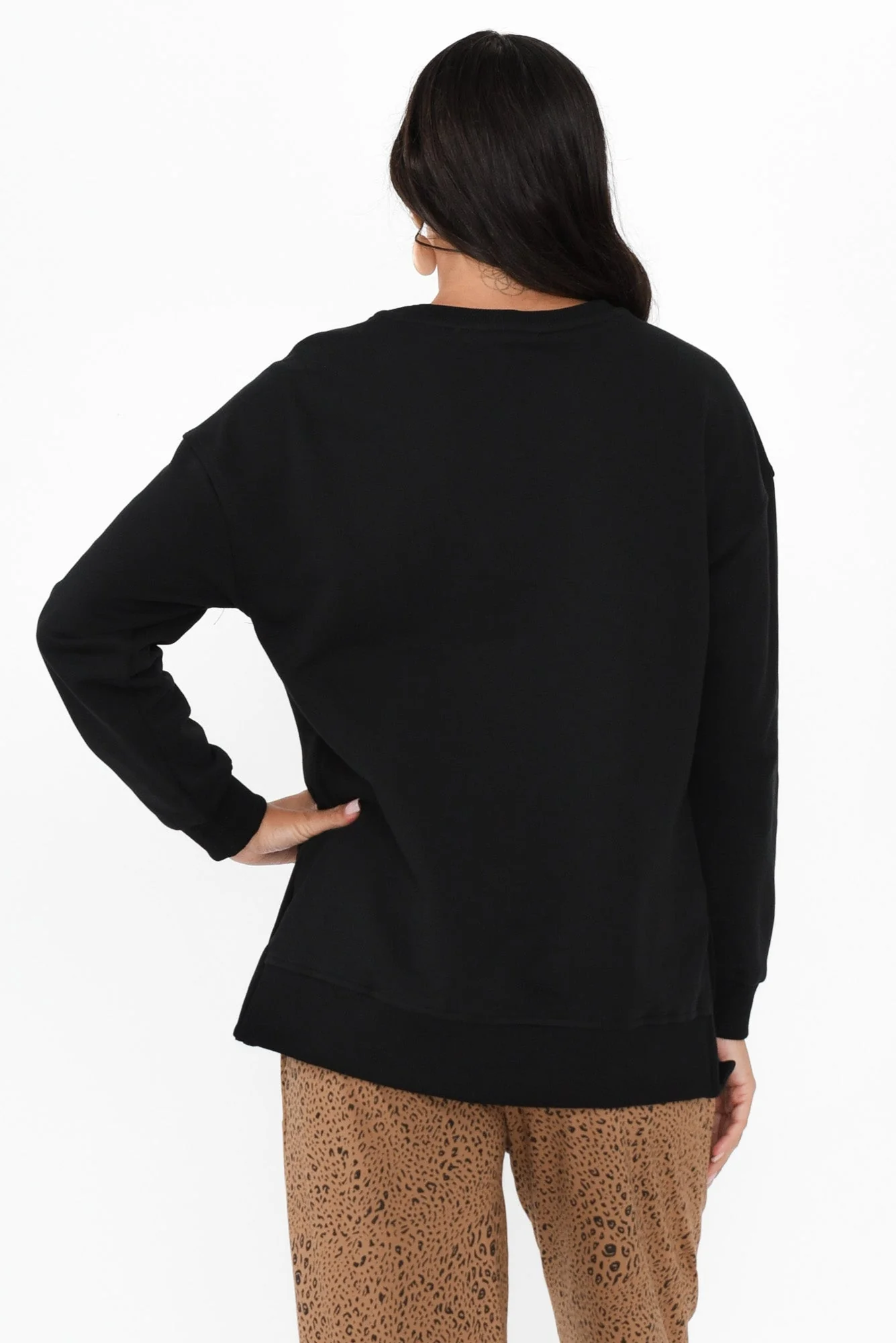 Easy Black Cotton Crew Sweatshirt - Image 4