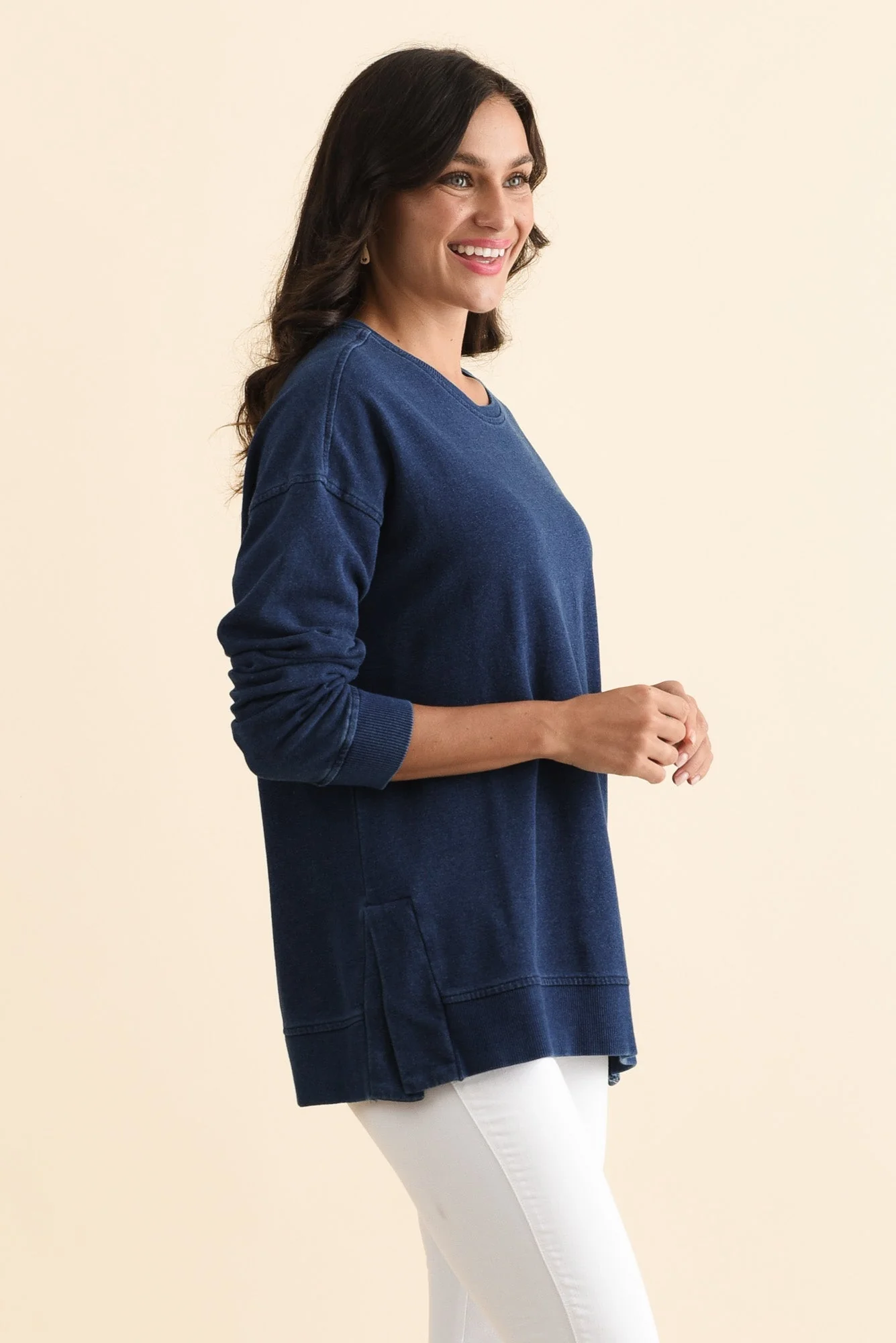 Easy Navy Cotton Crew Sweatshirt - Image 4