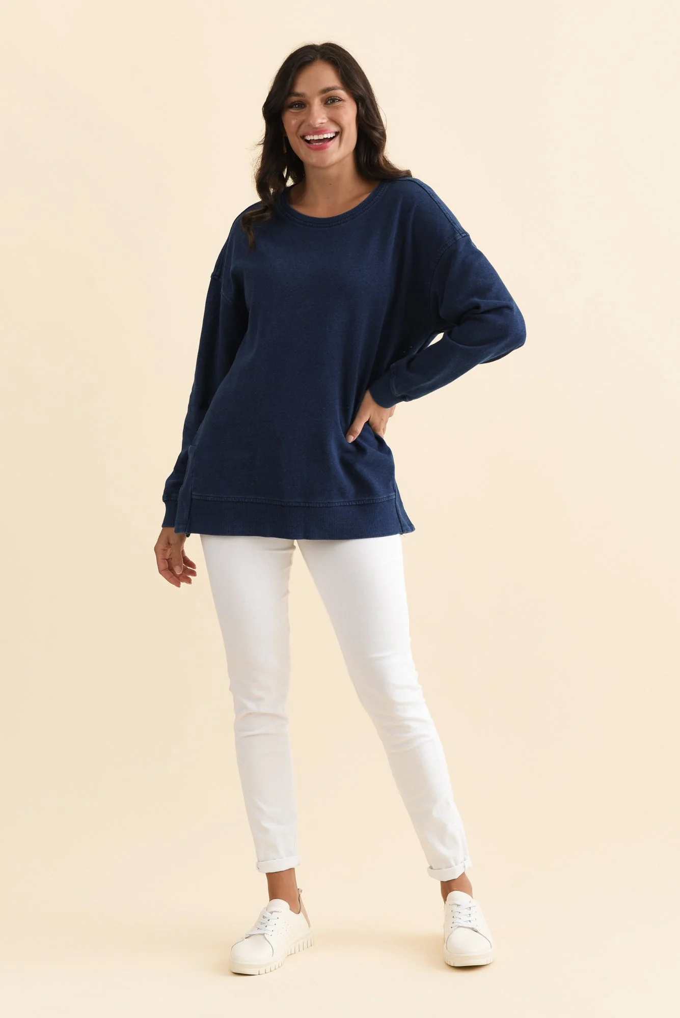 Easy Navy Cotton Crew Sweatshirt - Image 7