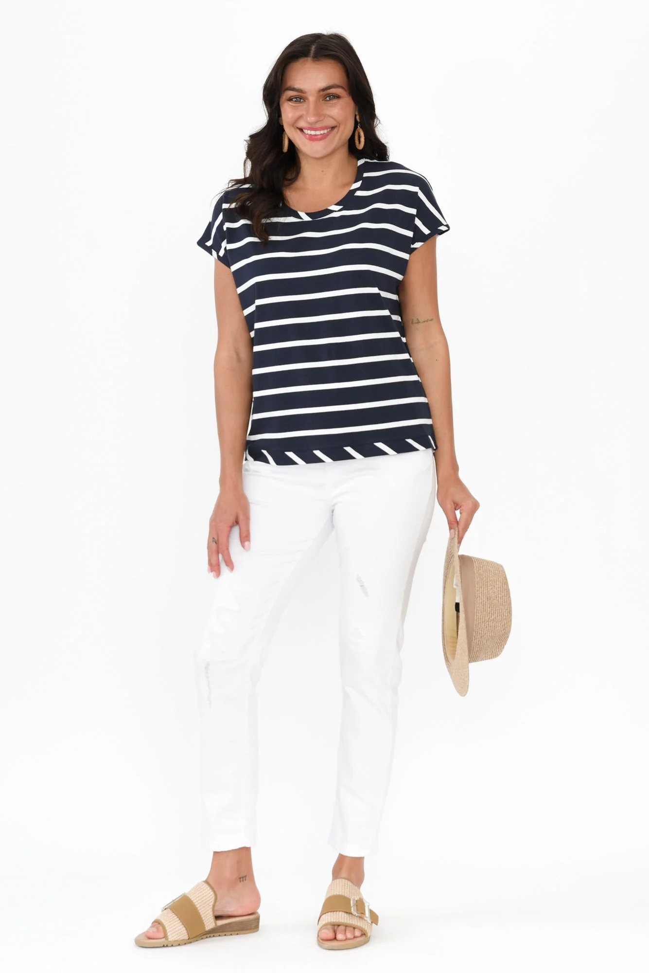 Eddie Navy Stripe Cotton Tee - Image 2