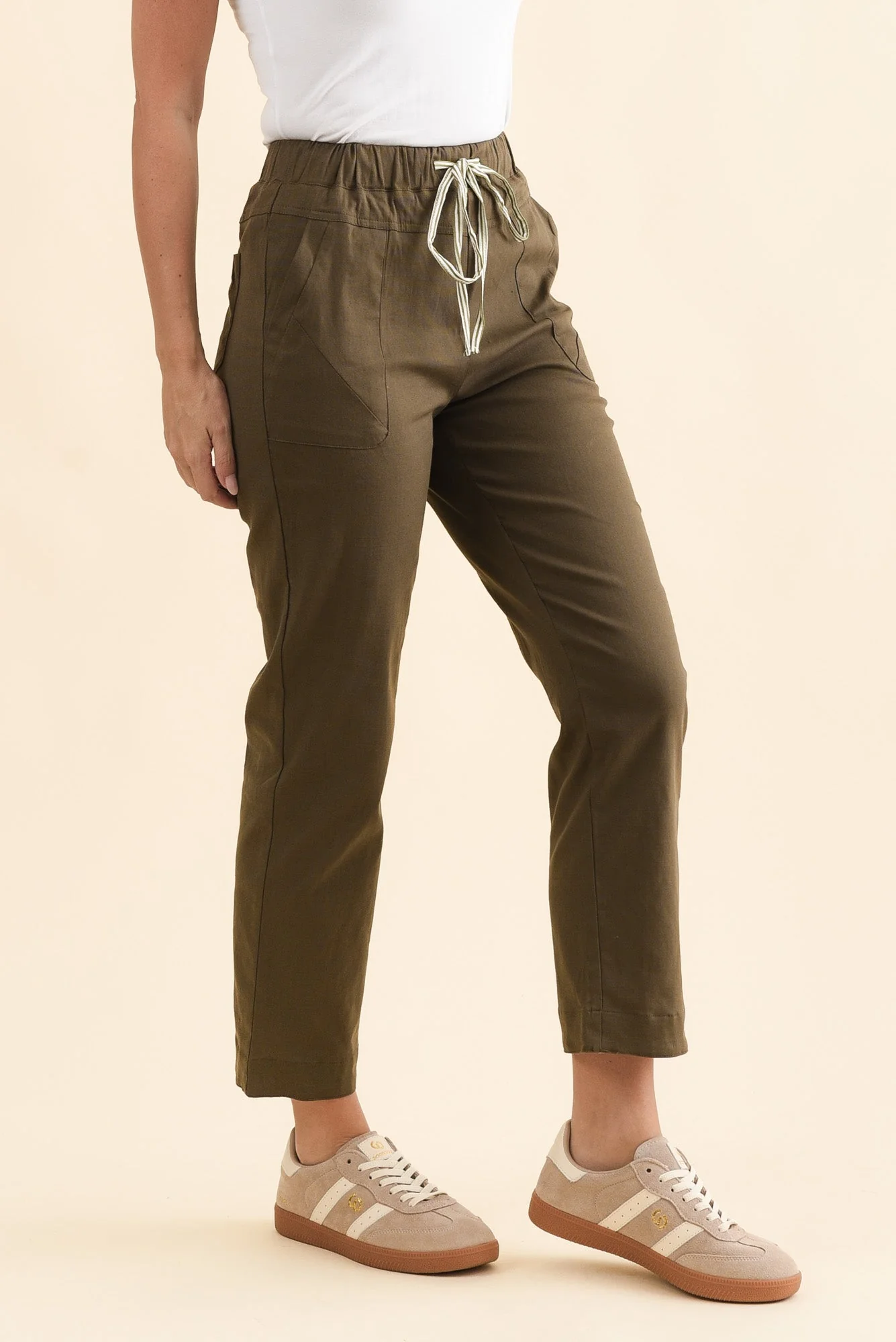 Edia Khaki Linen Blend Pants - Image 3
