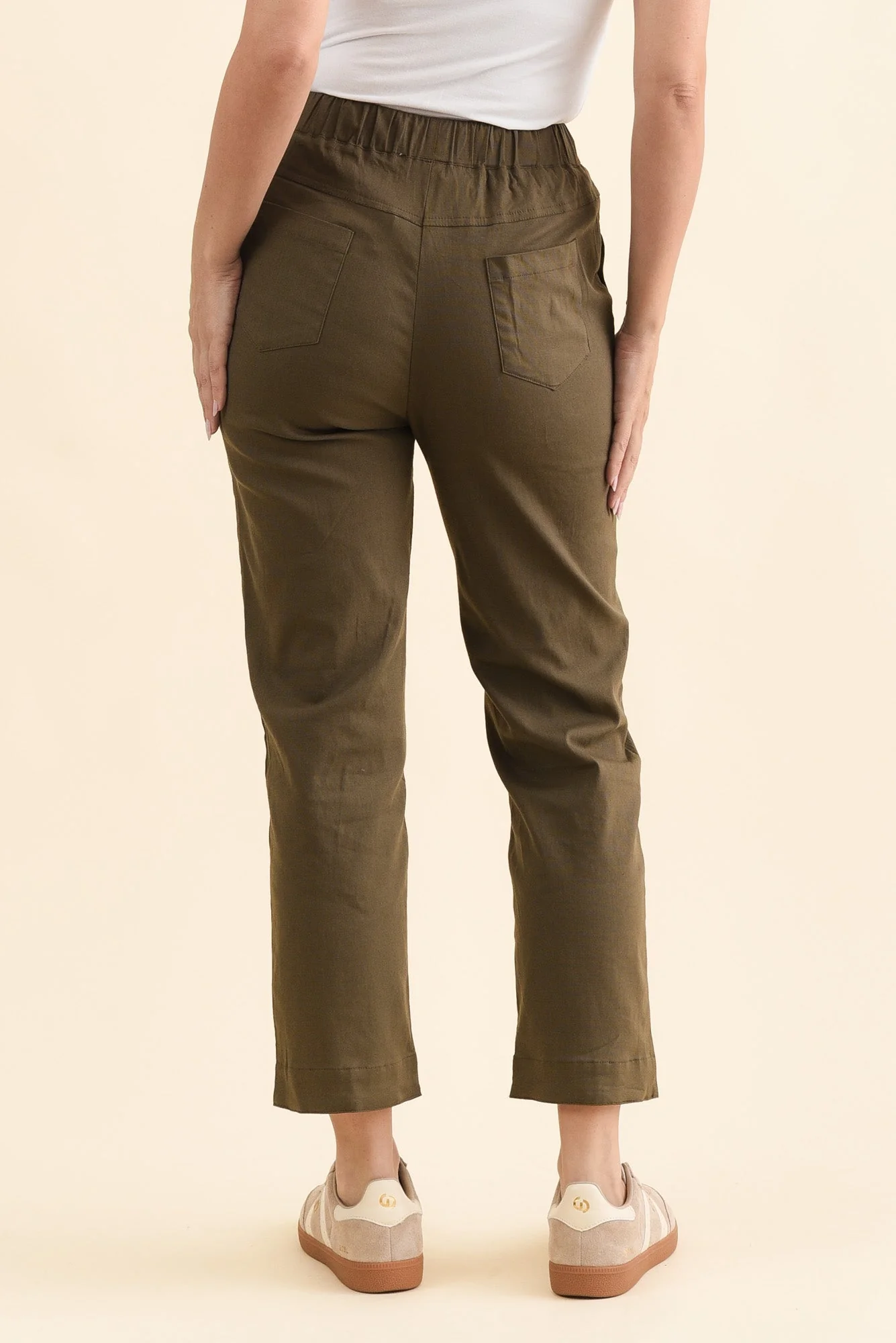 Edia Khaki Linen Blend Pants - Image 4