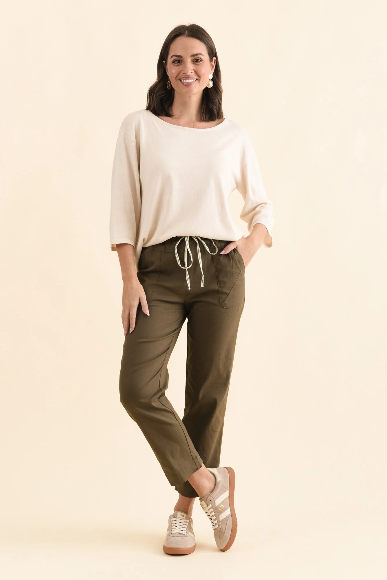 Edia Khaki Linen Blend Pants - Image 6