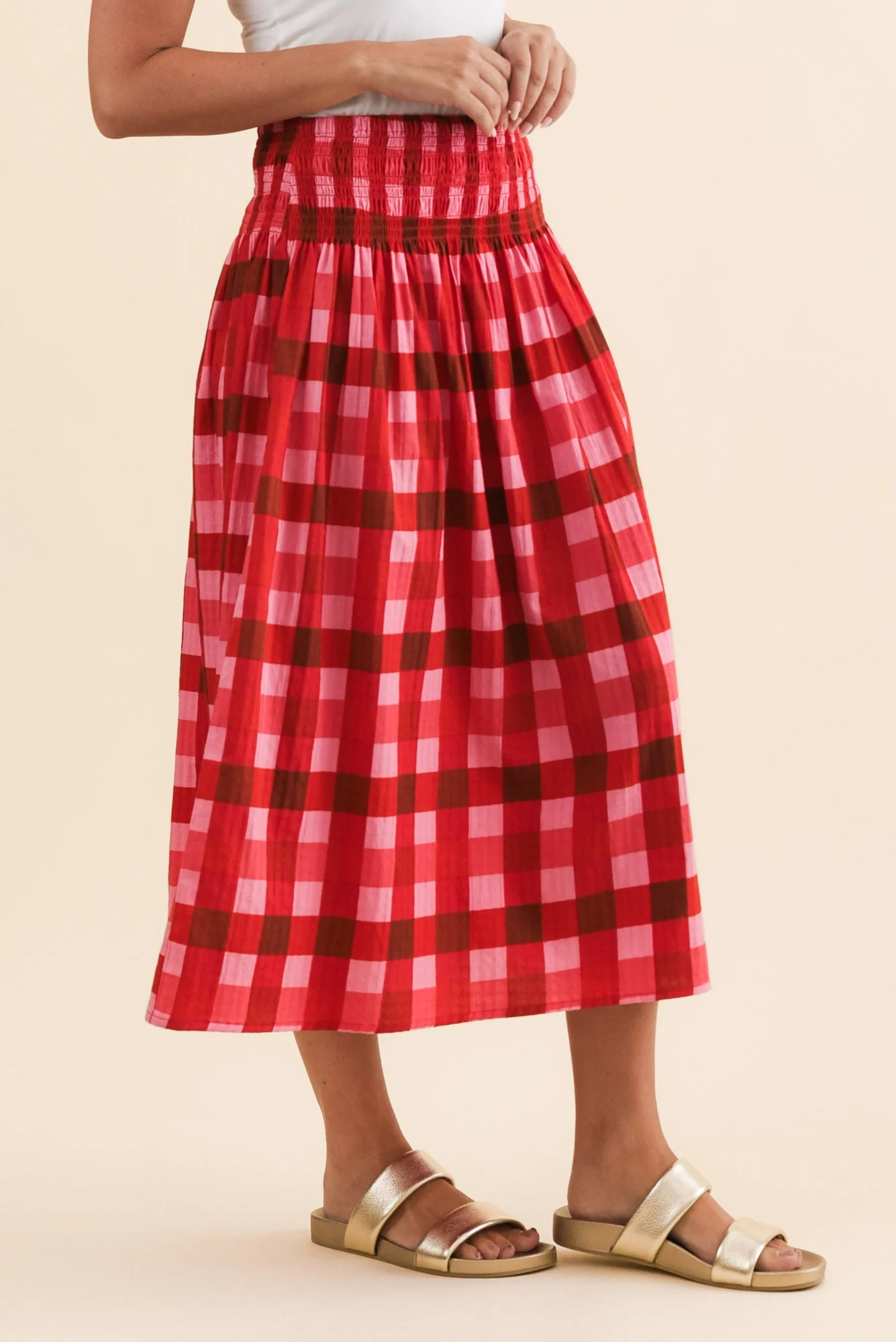 Edin Red Check Cotton Maxi Skirt - Image 3